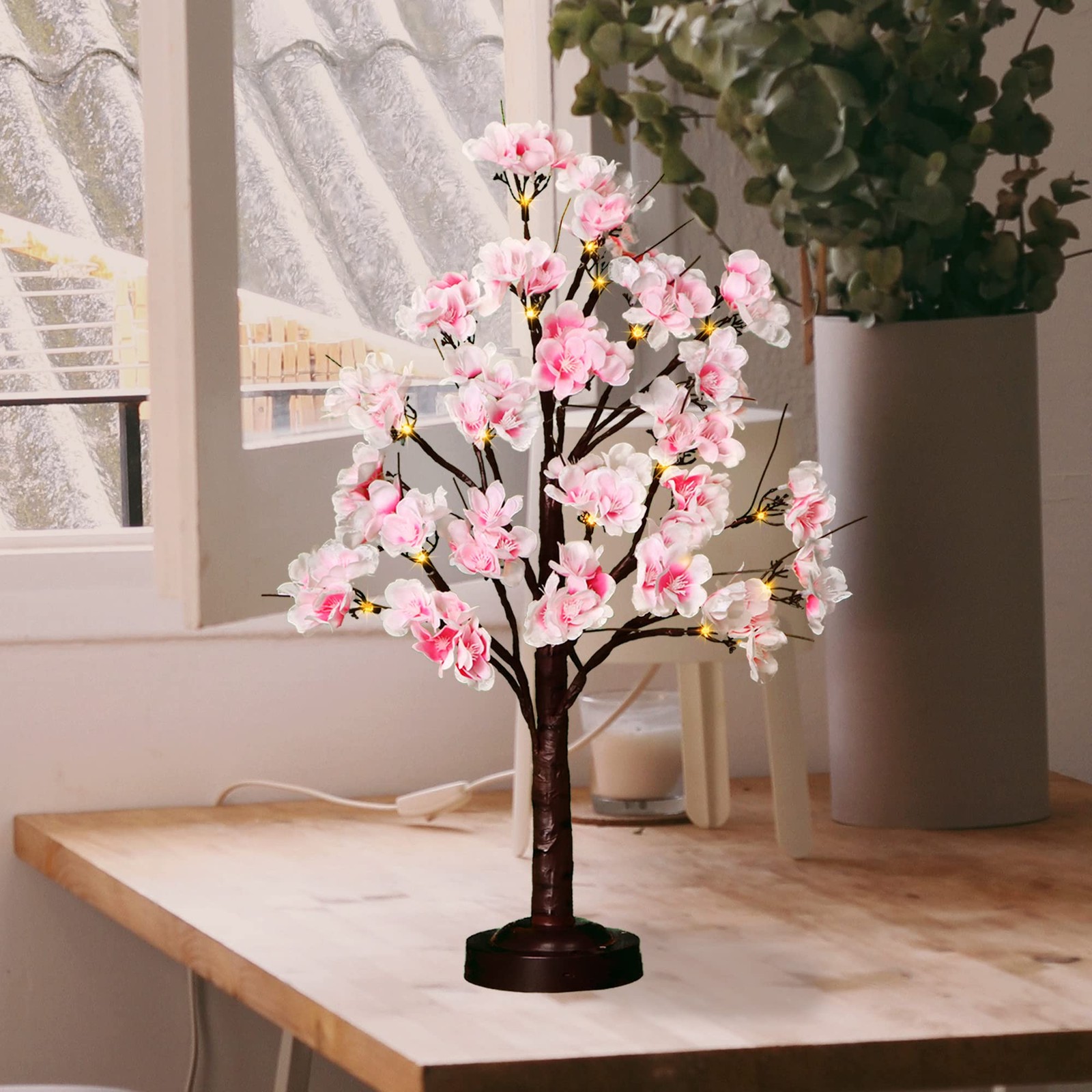 18 Inch Cherry Blossom Tree Lamp with LED Light Spring Decoration