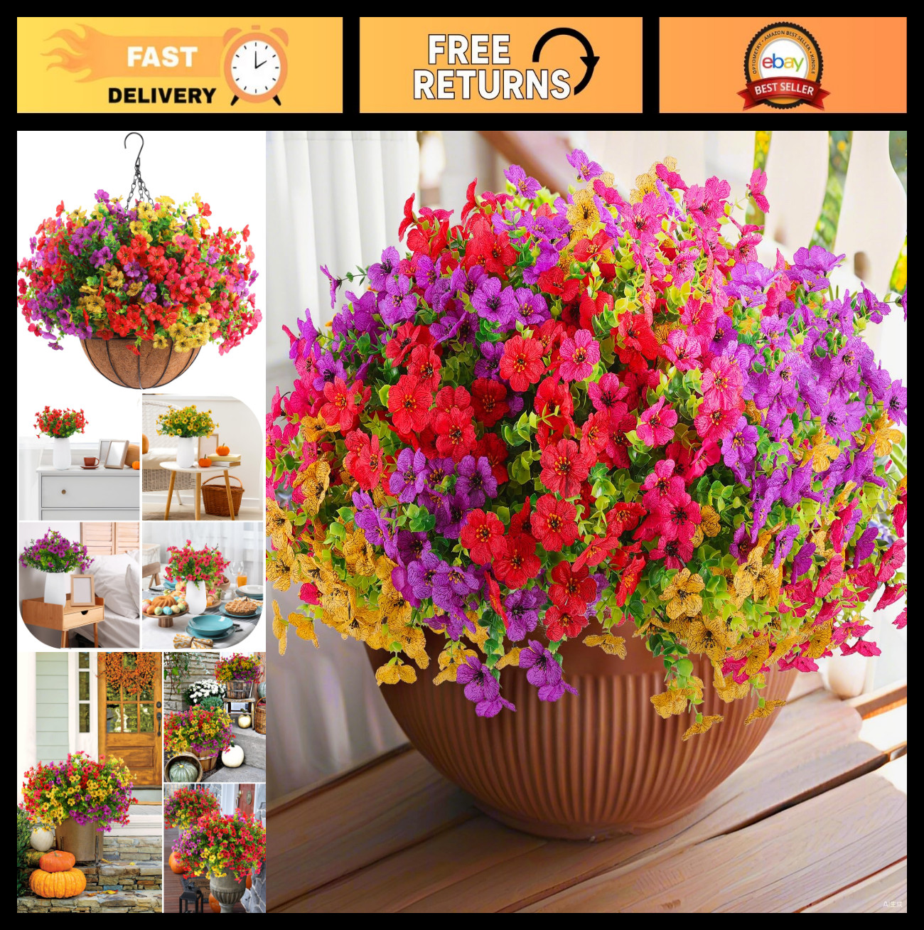 36 Bundles UV Resistant Artificial Flowers – Colorful Silk Plants for Outdoor De