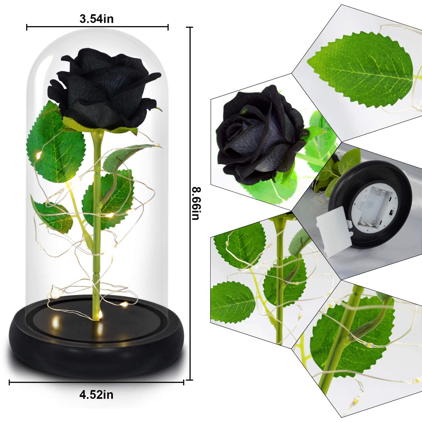 Black Roses in Glass Dome,Eternal Rose Gift for Women,Lasts Forever Home Deco…