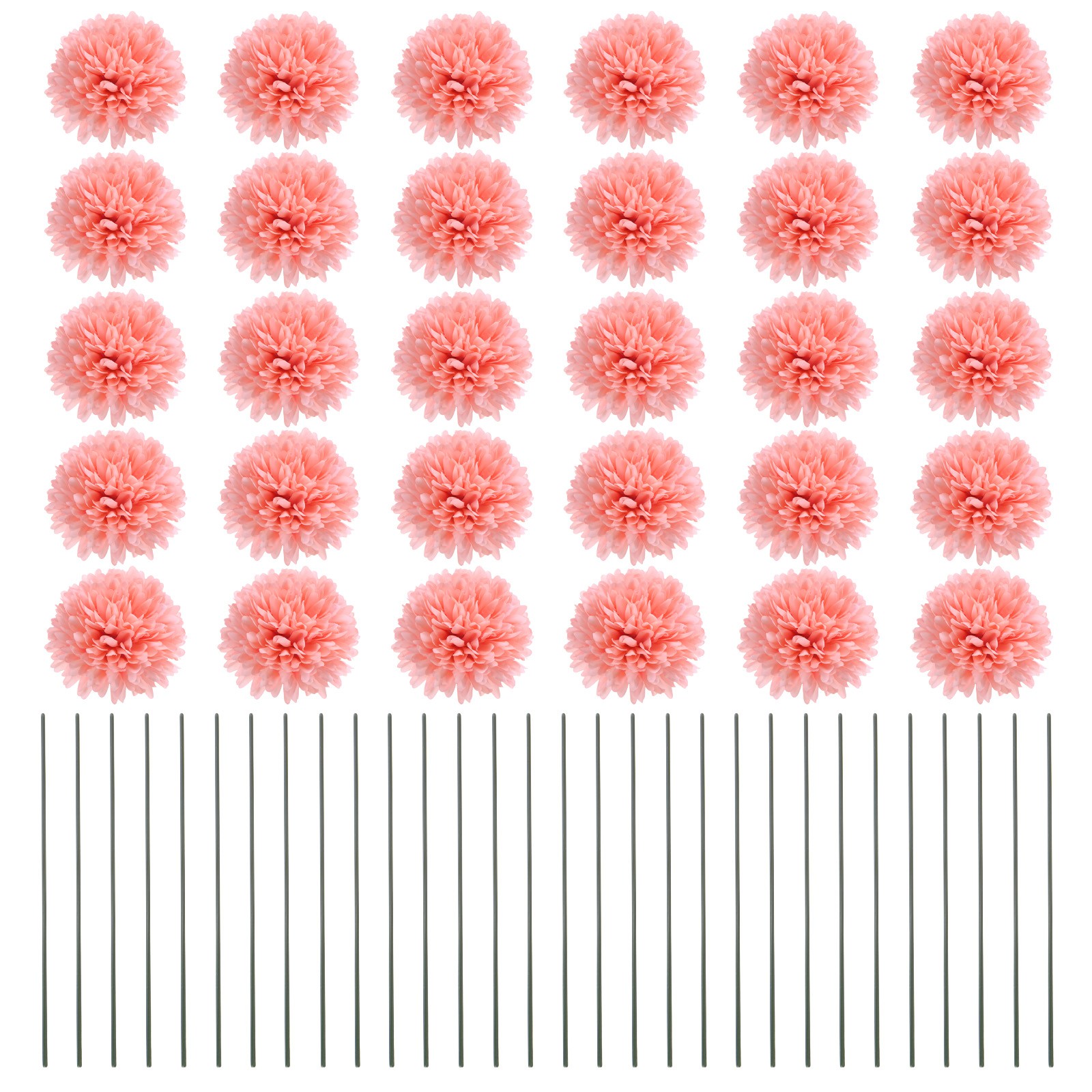 30-Pack Artificial Chrysanthemum Ball Flowers for Home Decor [Peach Pink]