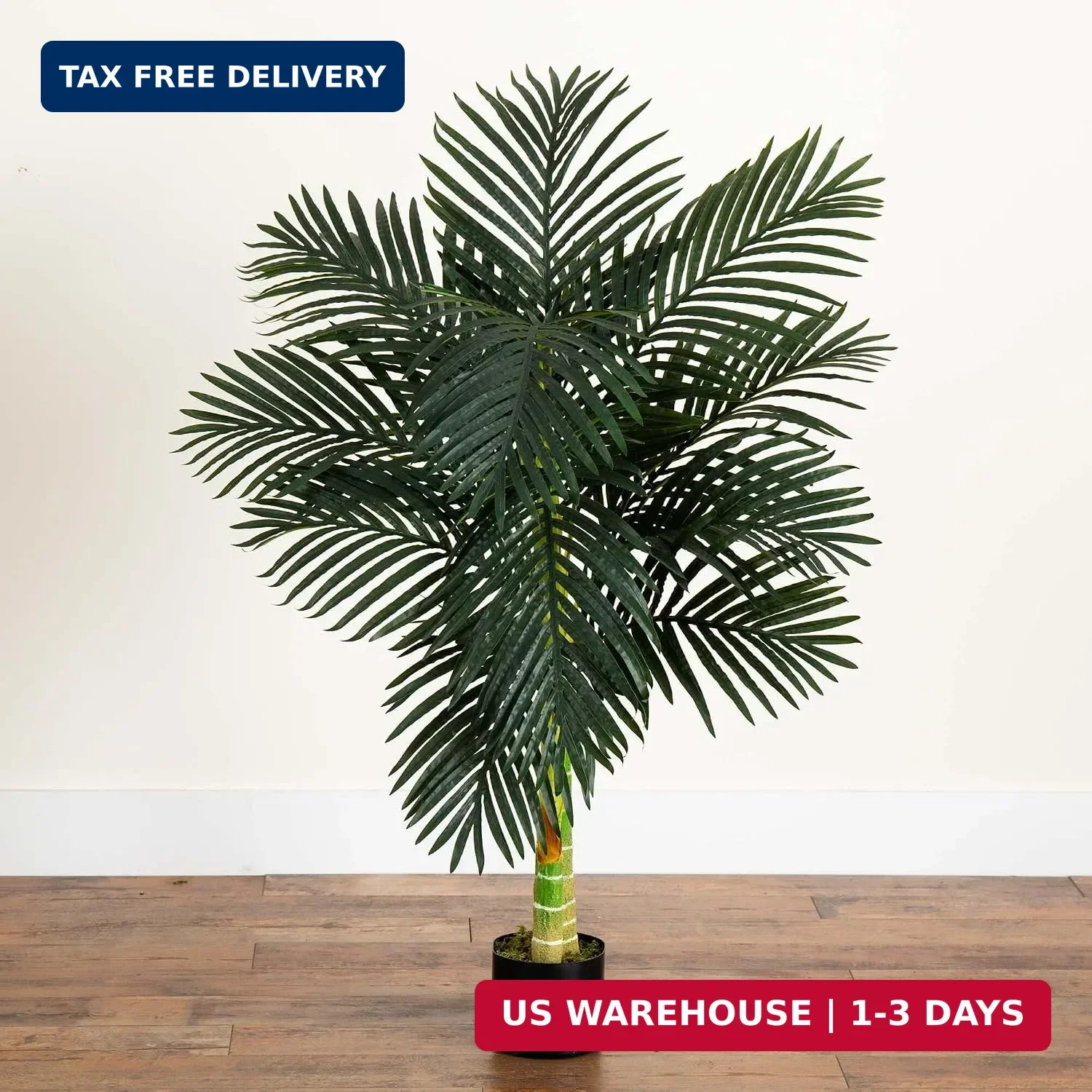 4ft Golden Cane Palm, Double Stalk Artificial Tree With Lush Realistic Foliage M