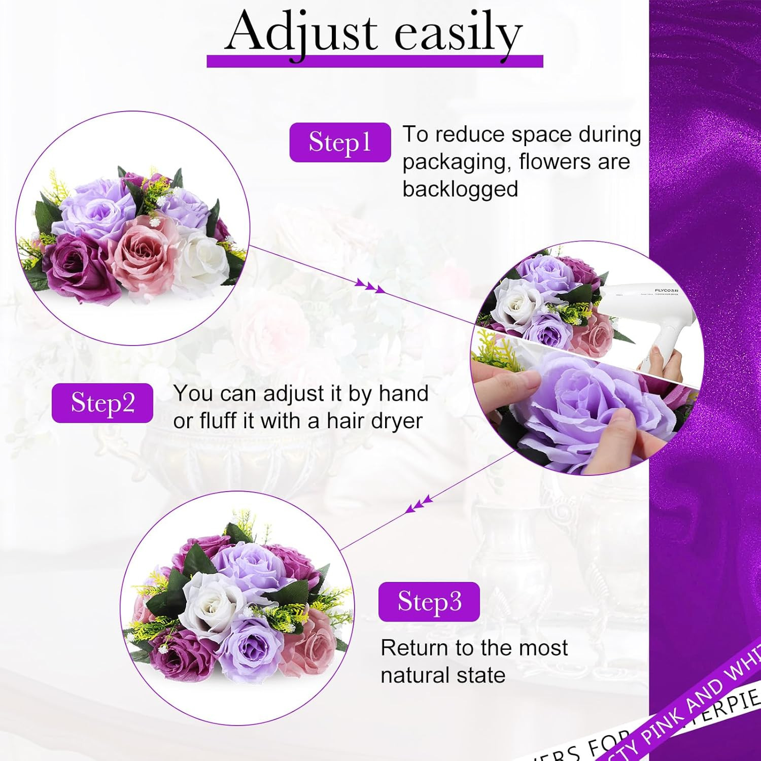 24 Pcs Fantasy Violet Silk Rose Kissing Balls for Wedding & Home Decor
