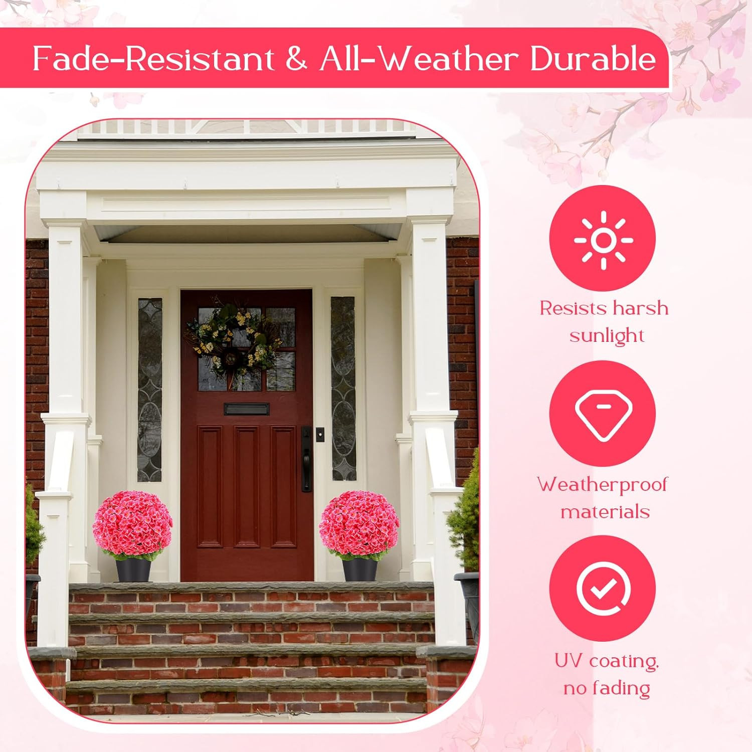 2 Pack 20″ Pink Artificial Geraniums for Outdoor & Indoor Decor