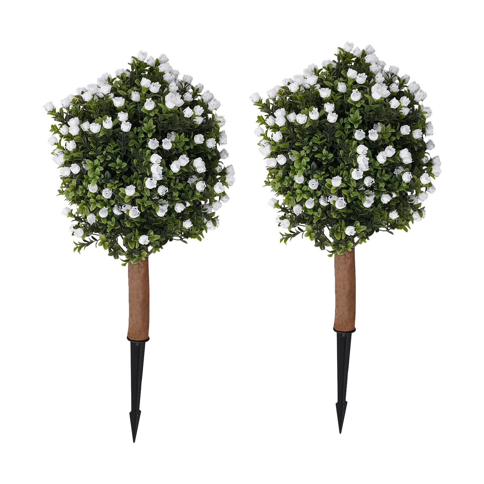 Set of 2 Artificial Ginkgo Biloba Trees with White Flowers for Indoor Outdoor