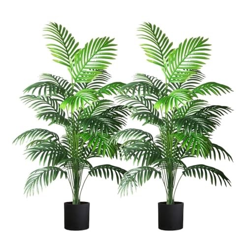 4ft Artificial Palm Tree 2Pcs Large Faux Tropical Monstera Leaves