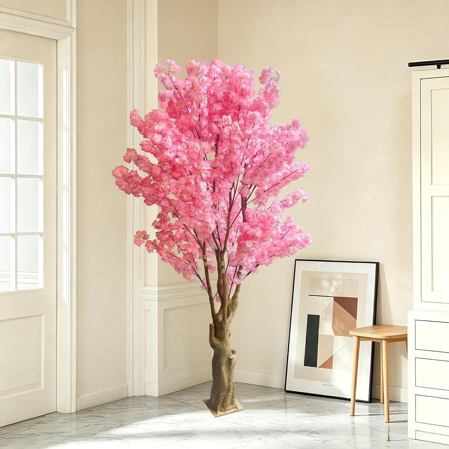 Realistic 7FT Cherry Blossom Tree with Stump – Luxurious Indoor Floral Elegance