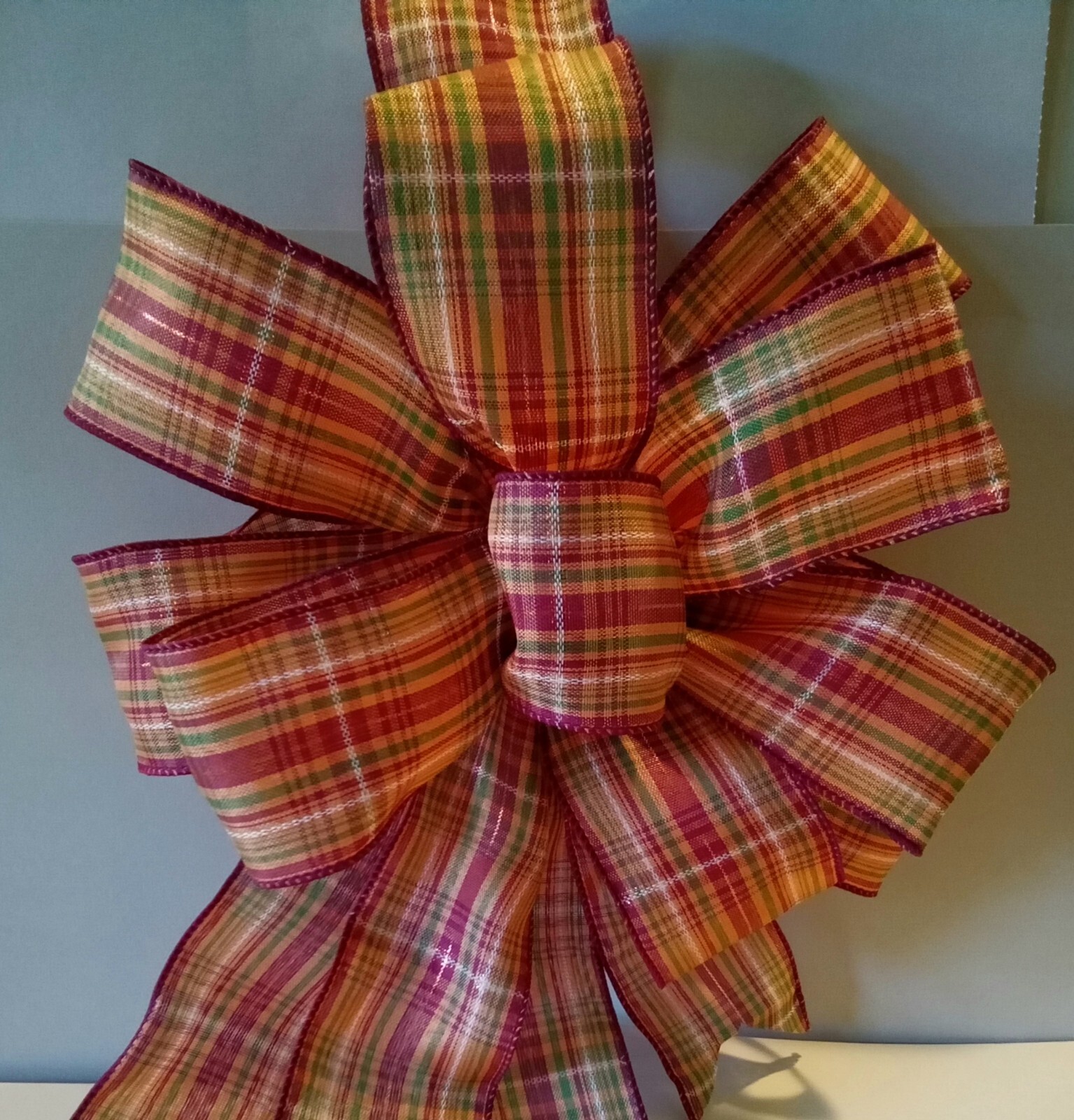 Fall Bow approx. 10 in wide decoration mailbox wreath lamp post handmade Plaid