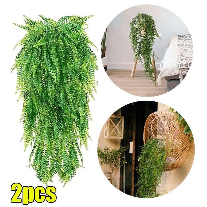 2pcs Artificial Hanging Plants Vines Fake Ivy Ferns Outdoor Garden Garland Decor