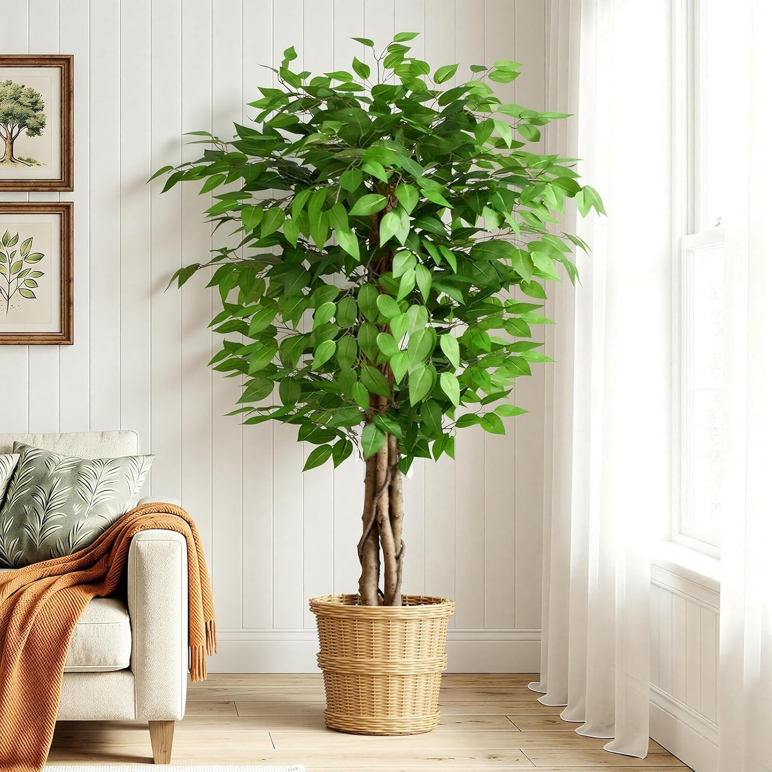 5Ft Lifelike Ficus Artificial Tree with Natural Curved Trunks for Home Decor