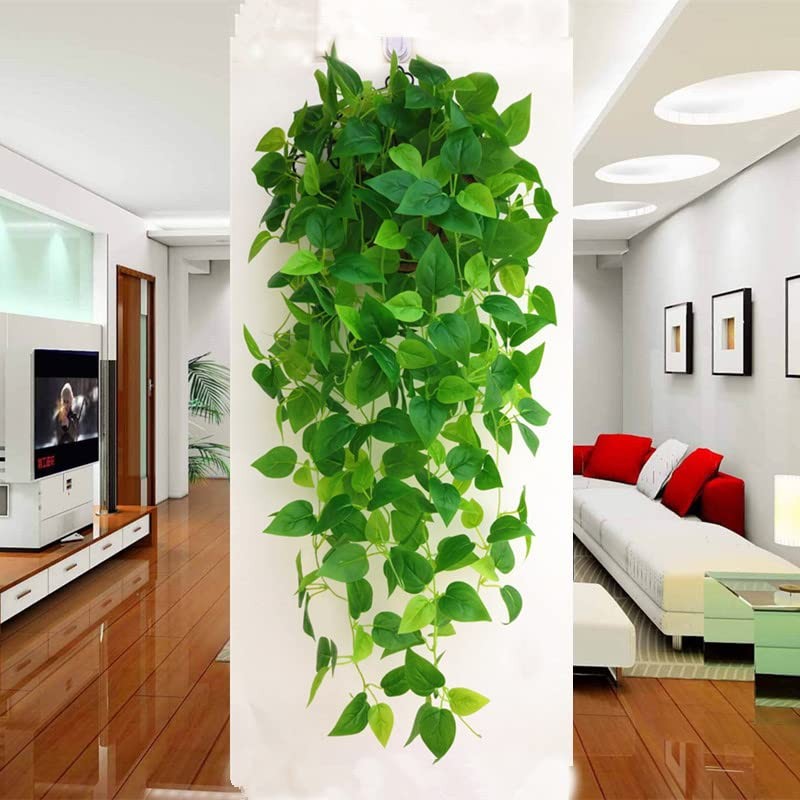 2 Pack Artificial Hanging Pothos Plants, 41.3in Fake Ivy Vines with Realistic…