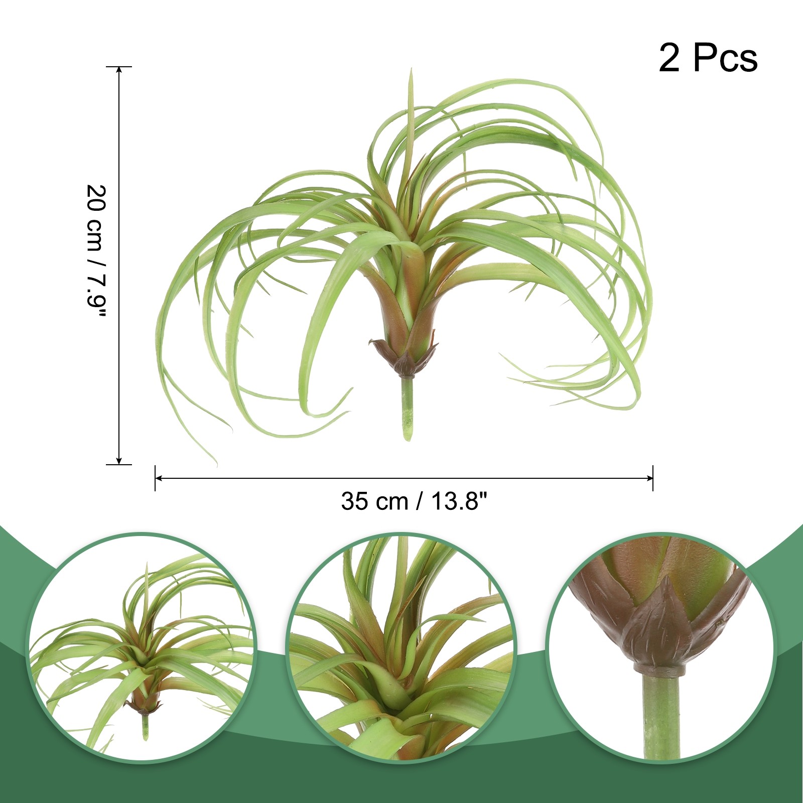 2Pcs Artificial Succulent Plants Fake Pineapple Grass 8″, Green