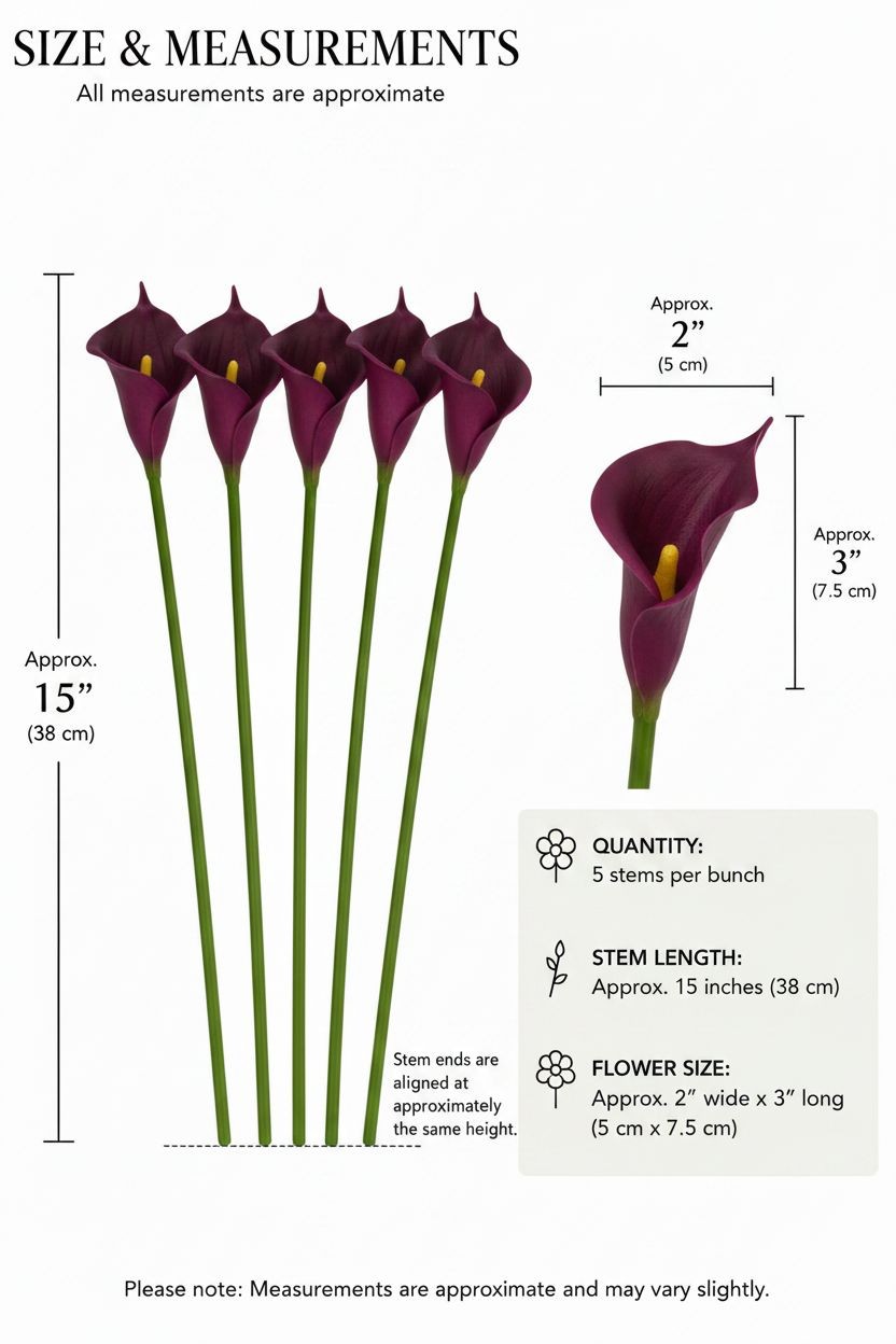 Plum Purple Calla Lily Bundle Real Touch Faux Flowers Deep Purple Calla Lilies