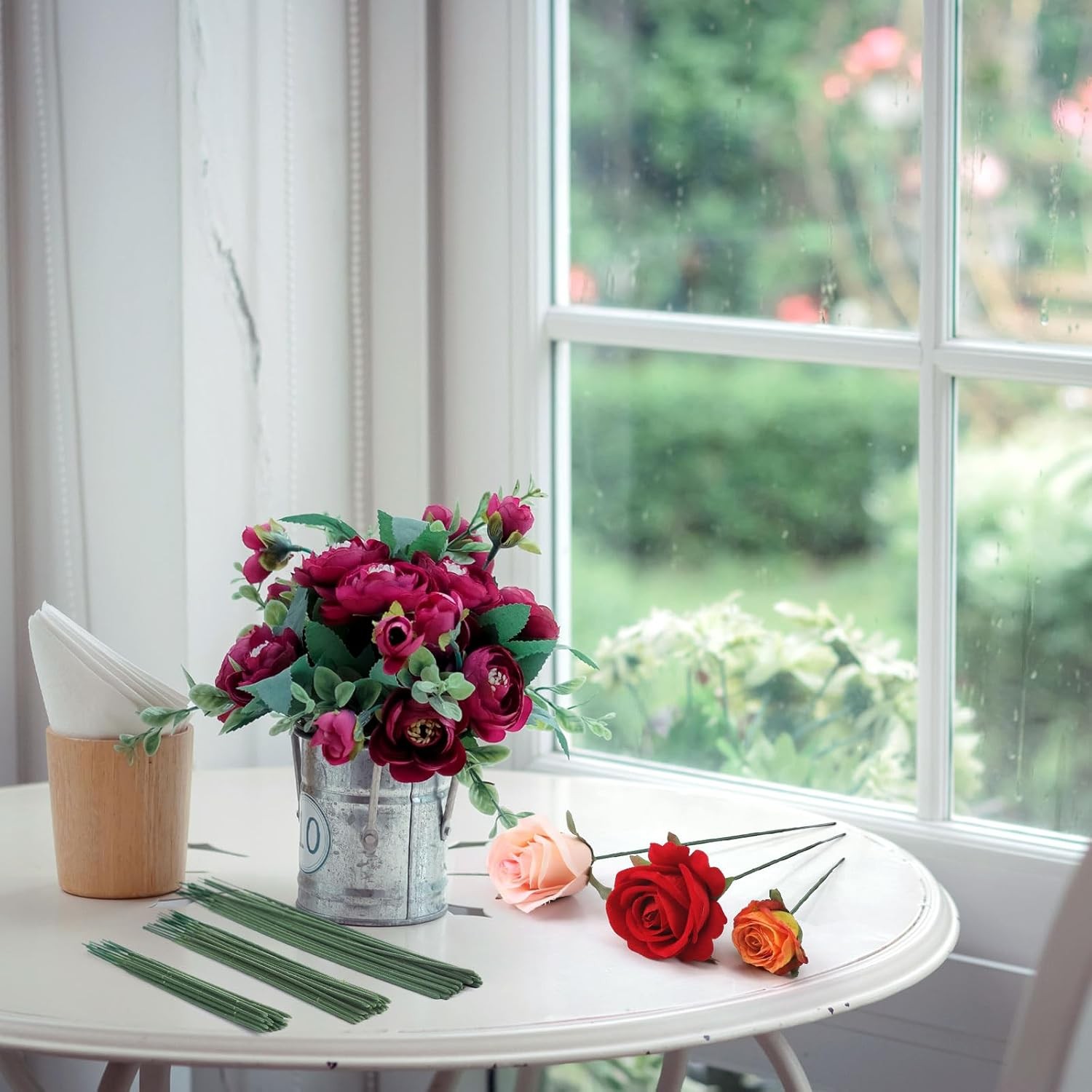 300pcs Artificial Flower Stems 6.7in、8in、10in Plastic Green Floral Wire Stems