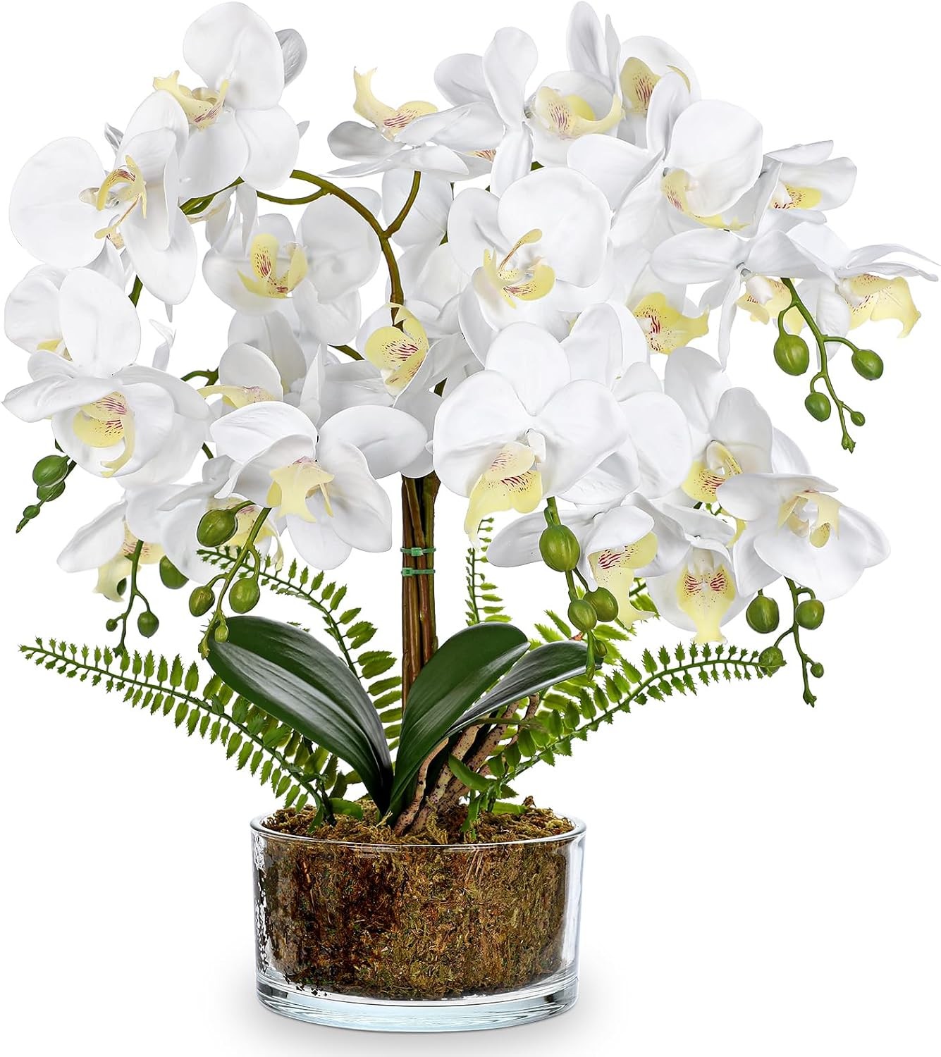 White Orchids Artificial Flowers 16.5″ Faux Orchids Plant in Pot Fake Flower
