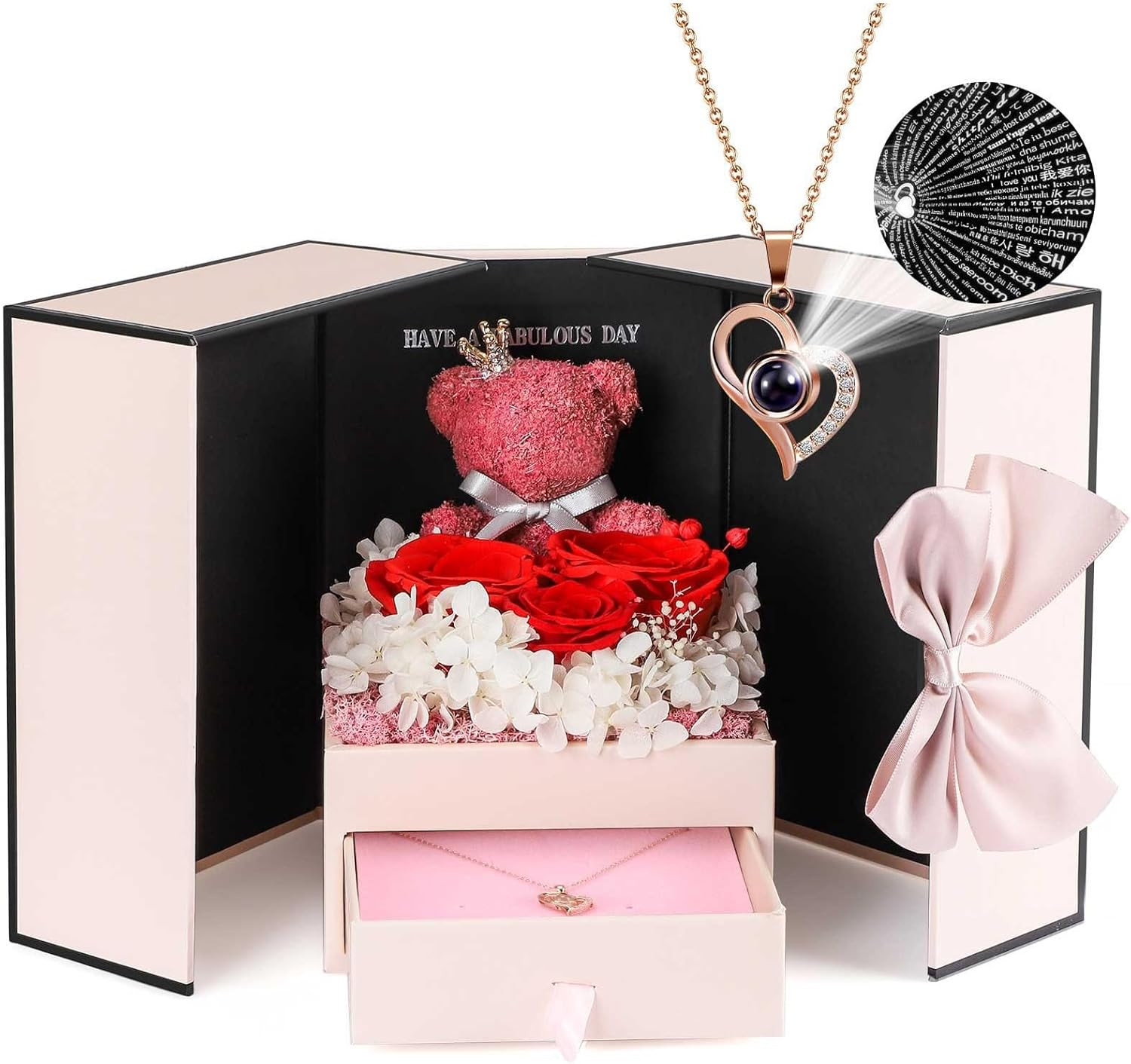 Valentine’S Day Romantic Gifts – Preserved Real Rose with I Love You Necklace in