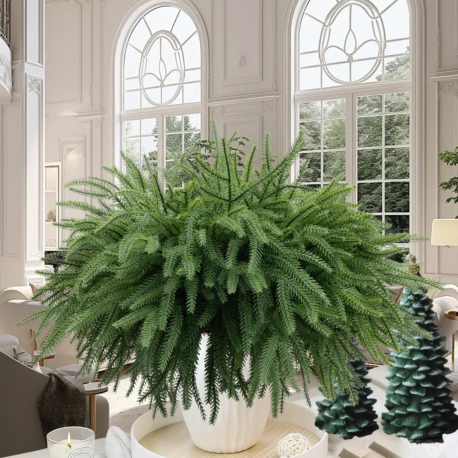 Dushle Norfolk Pine Branches 18in Artificial Greenery Stems 6 Count Green