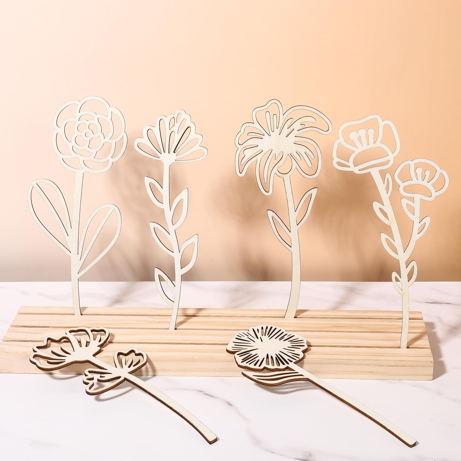 18 PCS Wood Wildflower Decor Set Wooden Flowers Crafts Laser Cut Home Art
