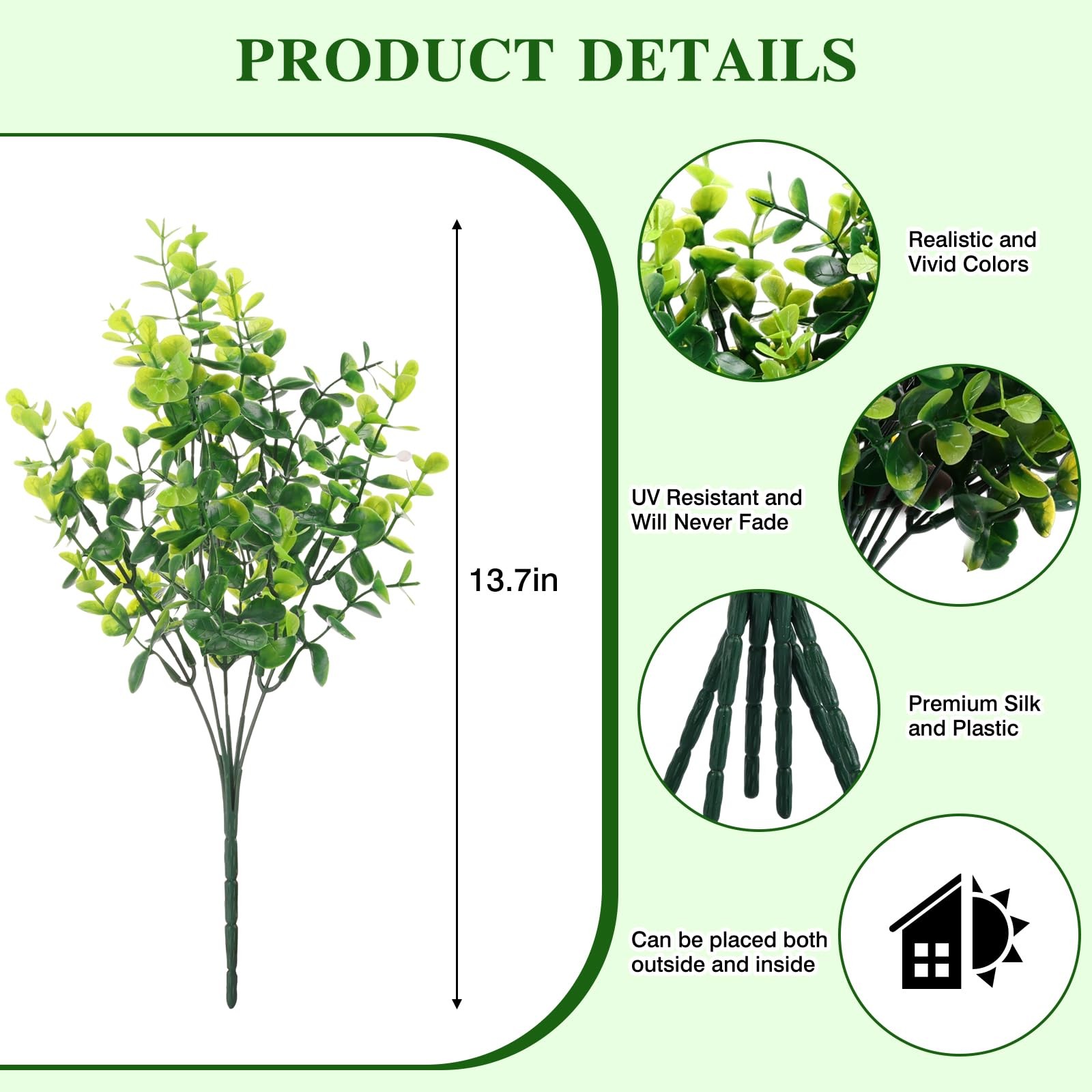 Artificial Boxwood Stems 24 Pack UV Resistant Faux Eucalyptus Shrubs Indoor