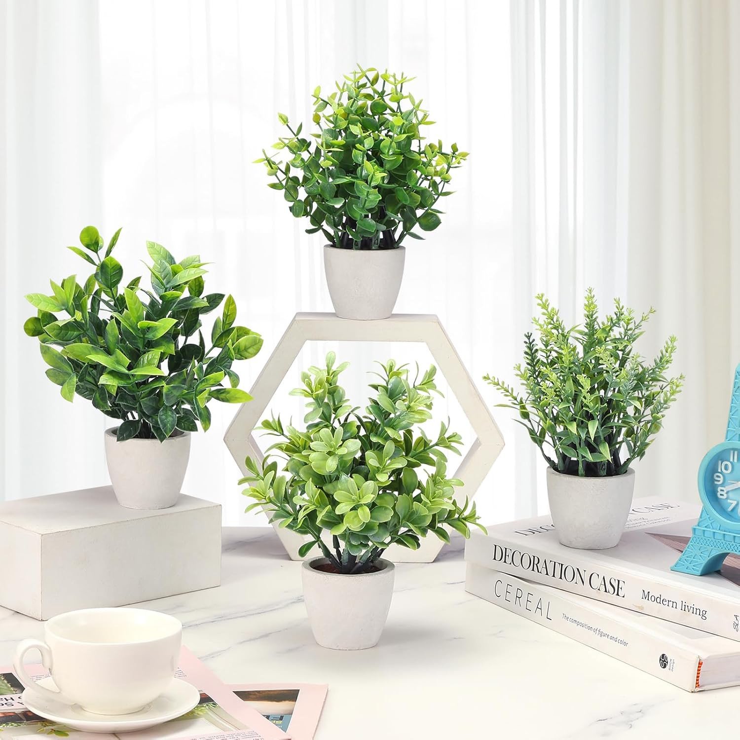 ⁠4 Pack Mini Artificial Fake Potted Plants Ceramic Pots Home Office Table Decor⁠