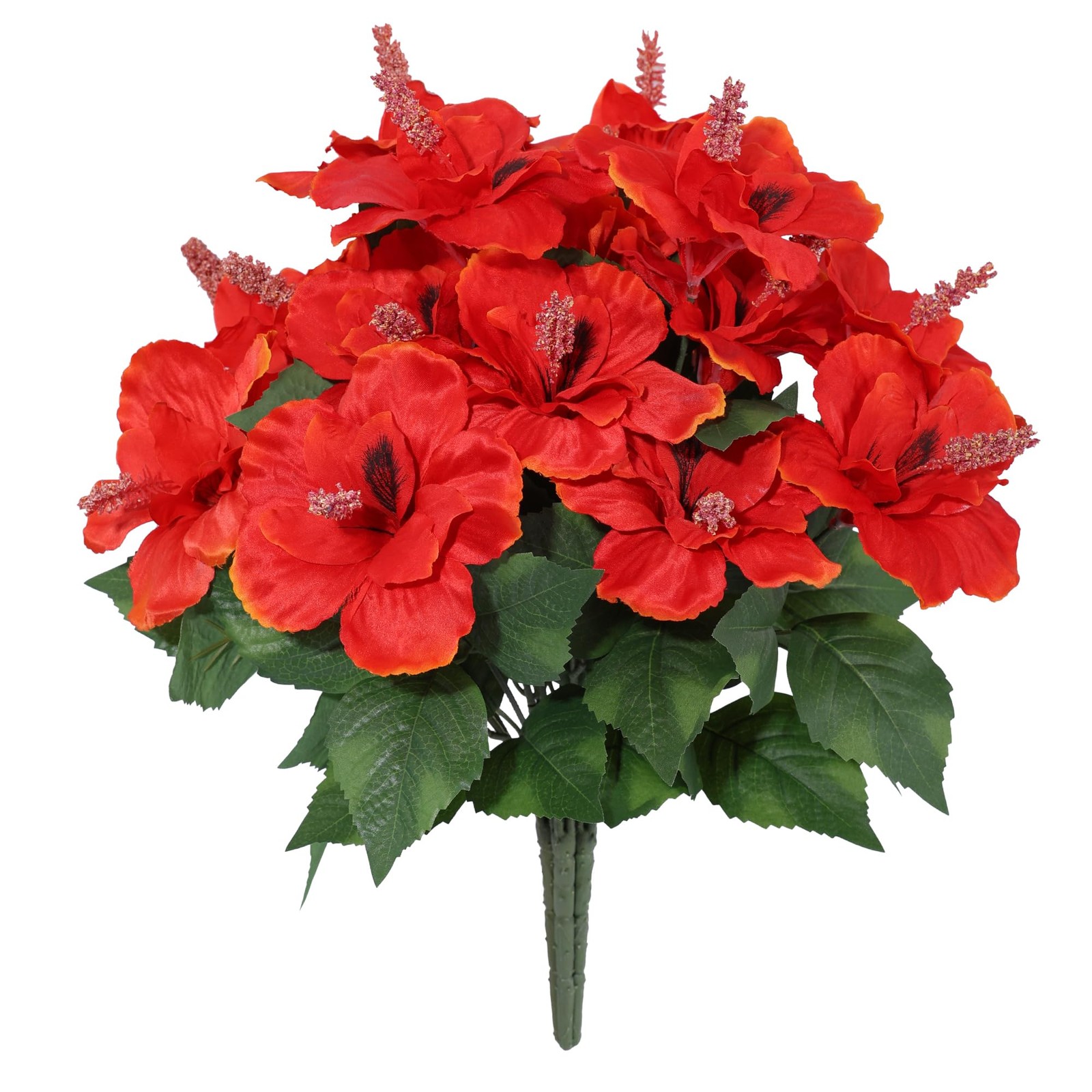 HyeFlora Artificial Hibiscus Flowers for Outdoors Faux Plant Summer Decor, 4 …