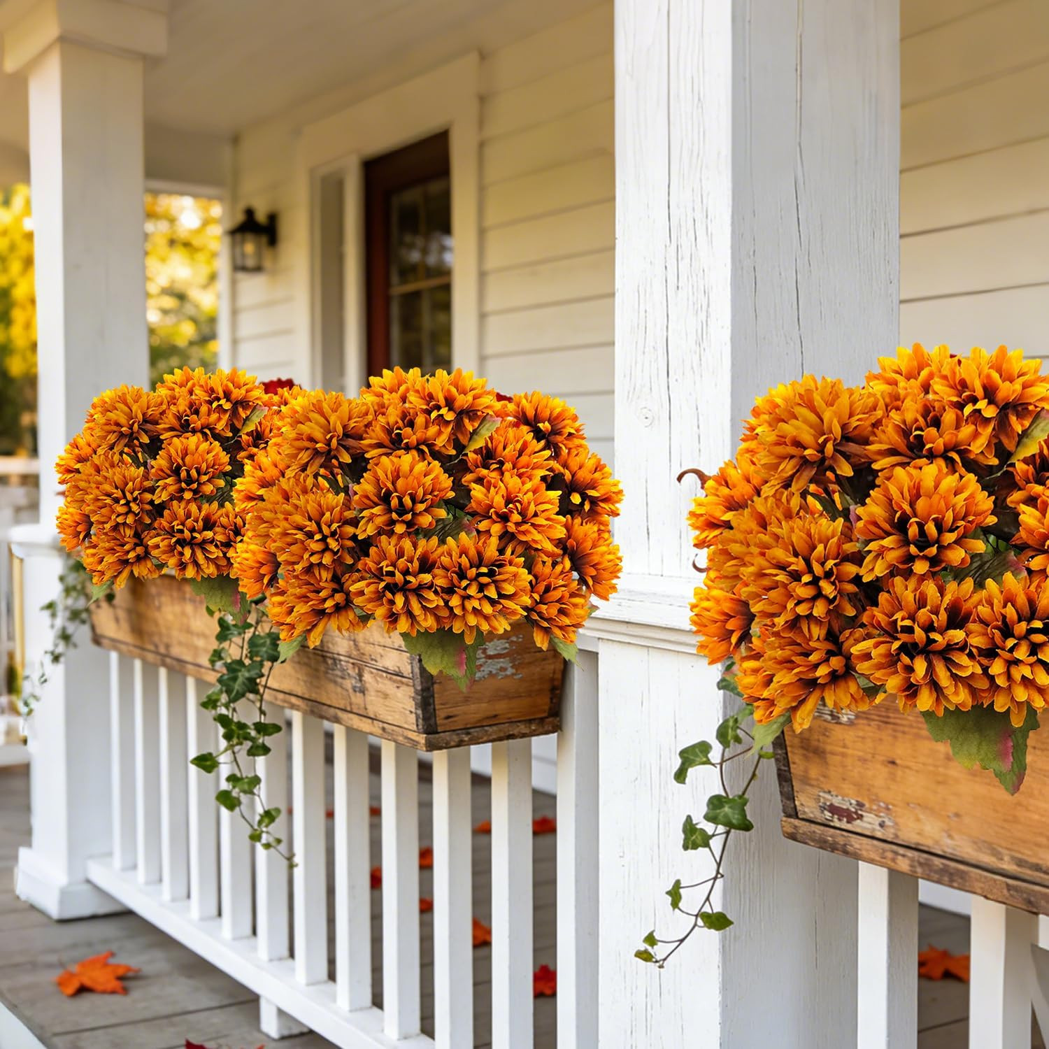Artificial Fall Flowers Fake Mums for Outdoor, 6 Pack 30 Heads Artificial Chrysa