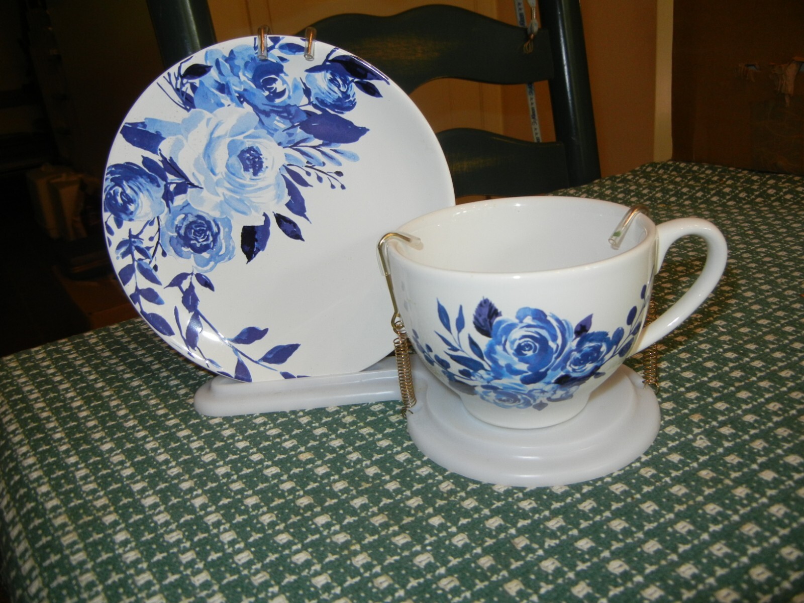 Blue and White Cup and Saucer on Stand for Flower Arrangement