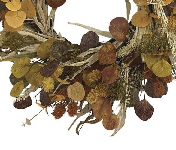 24″ Wheat & Autumn Leaves Artificial Harvest Wreath Front Door Holiday Decor
