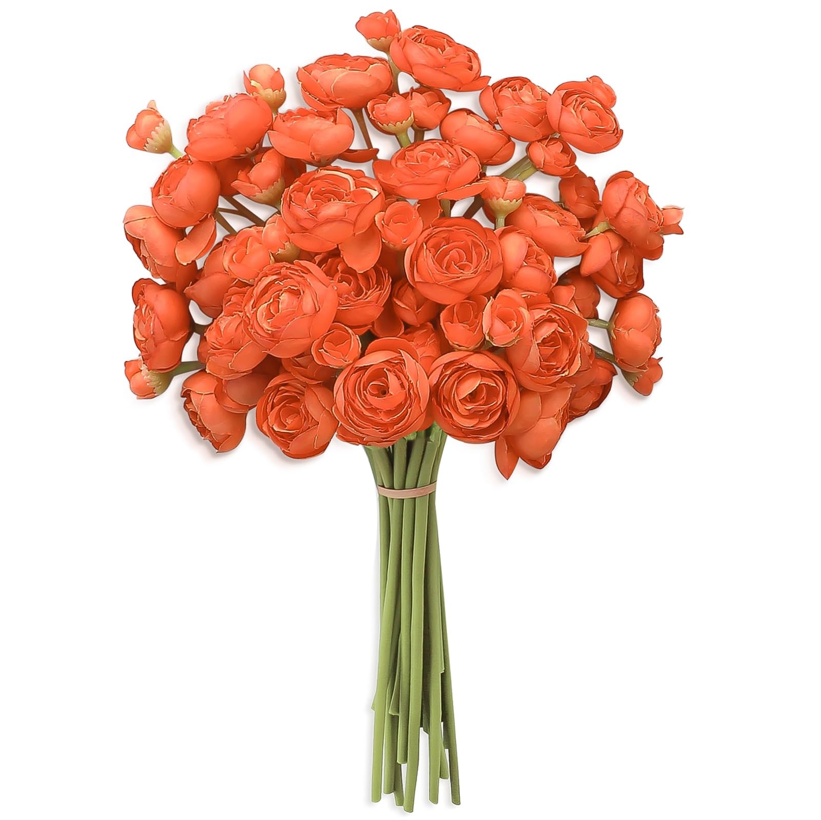 18 Pcs Ranunculus Artificial Flowers Burnt Orange Faux Silk Mini Bouquet