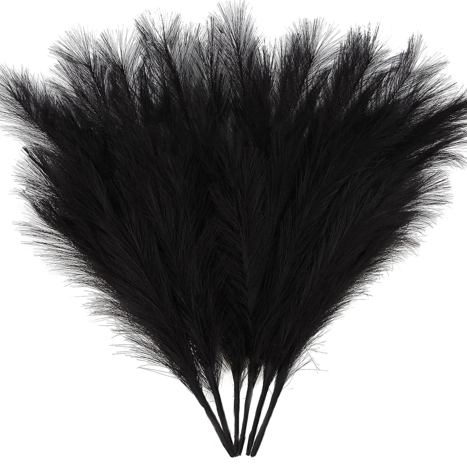 6-Pcs 17″ Black Pampas Grass Faux Pompas Fluffy Artificial Fake Flower Gothic…