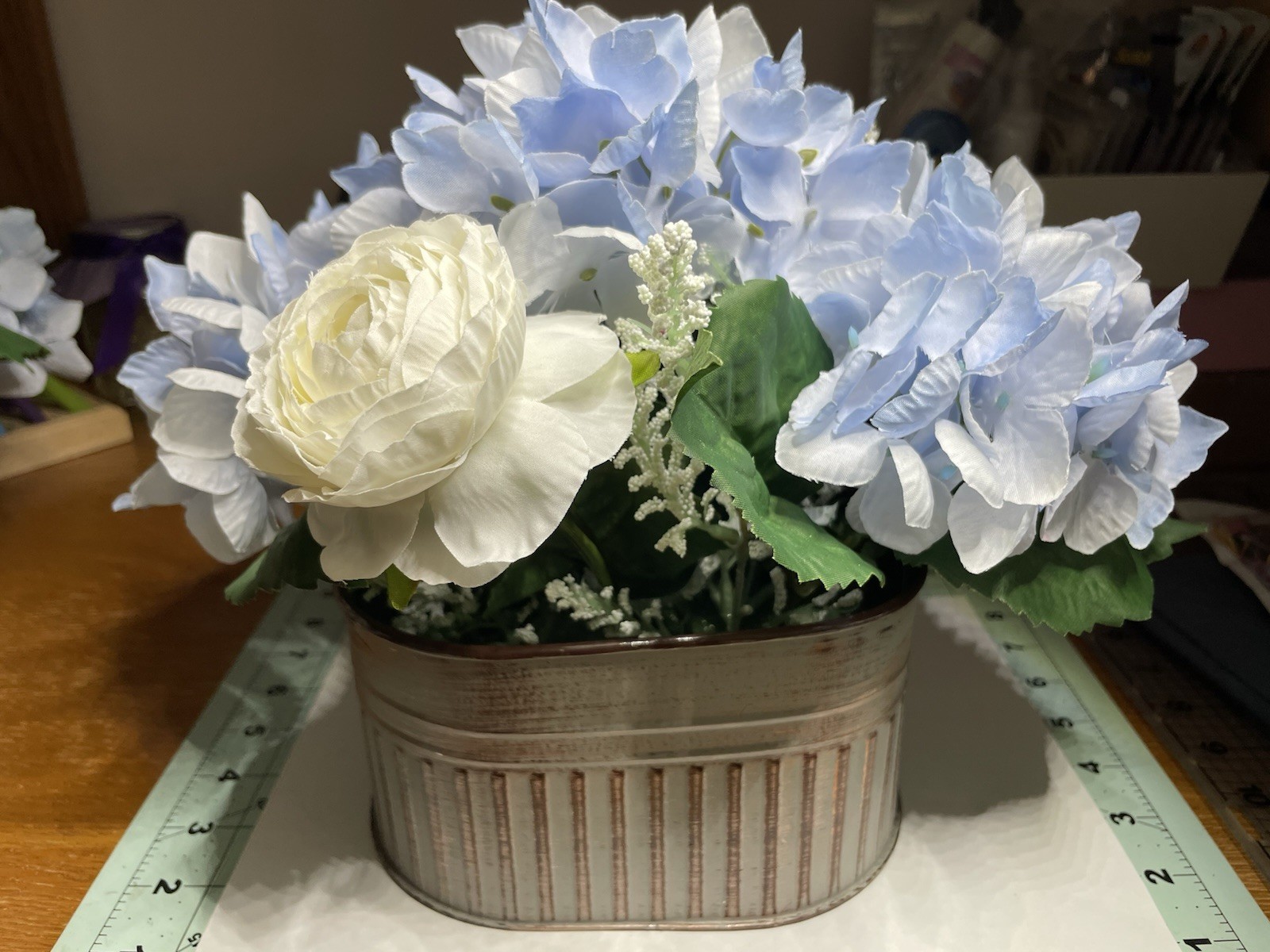 9 1/2 In Faux Blue Hydrangea & White Rose (2 vases) Reg Price $20 Ea