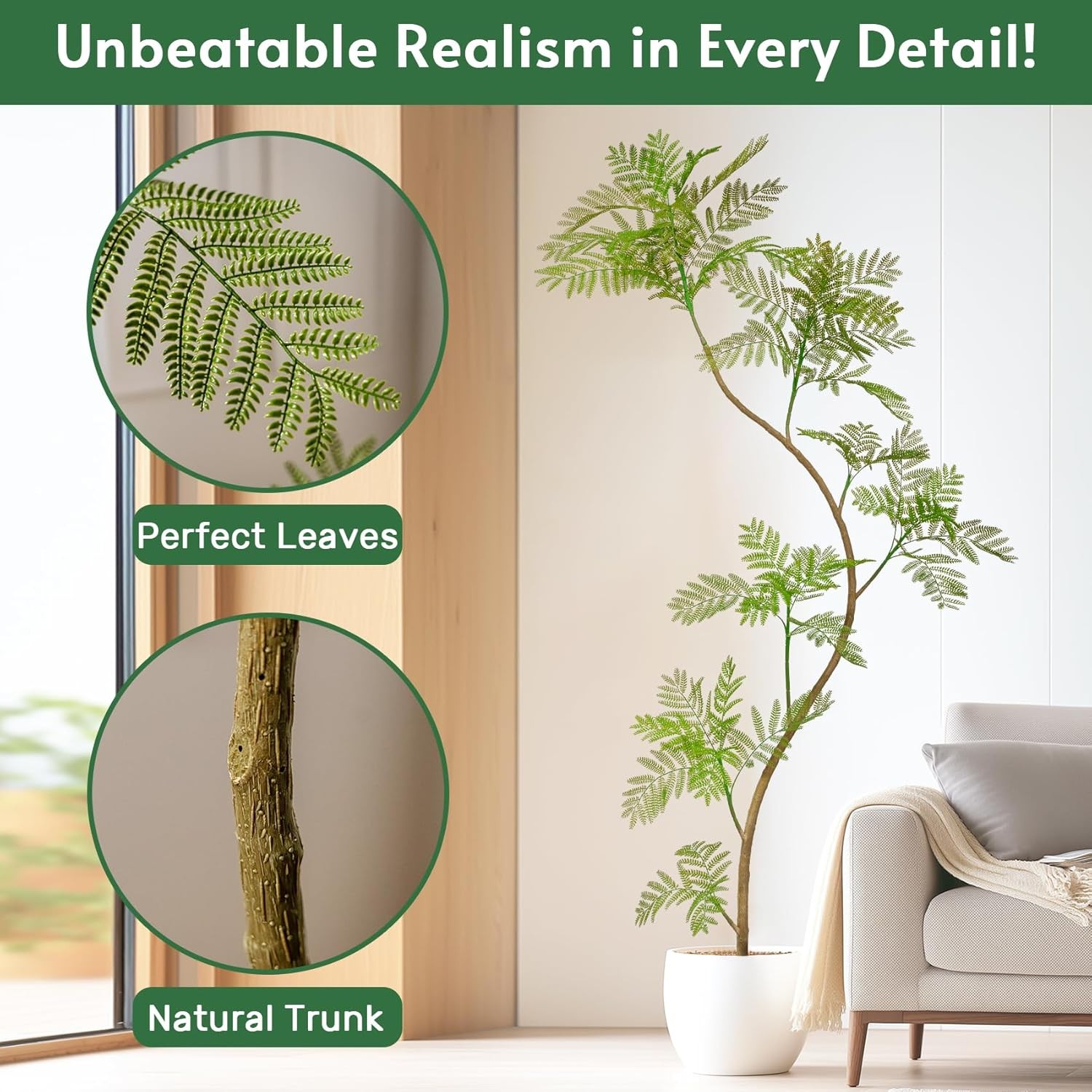 7.9FT Artificial Tree Fake Jacaranda Tree Faux Tall Tree Lifelike Green Leaves