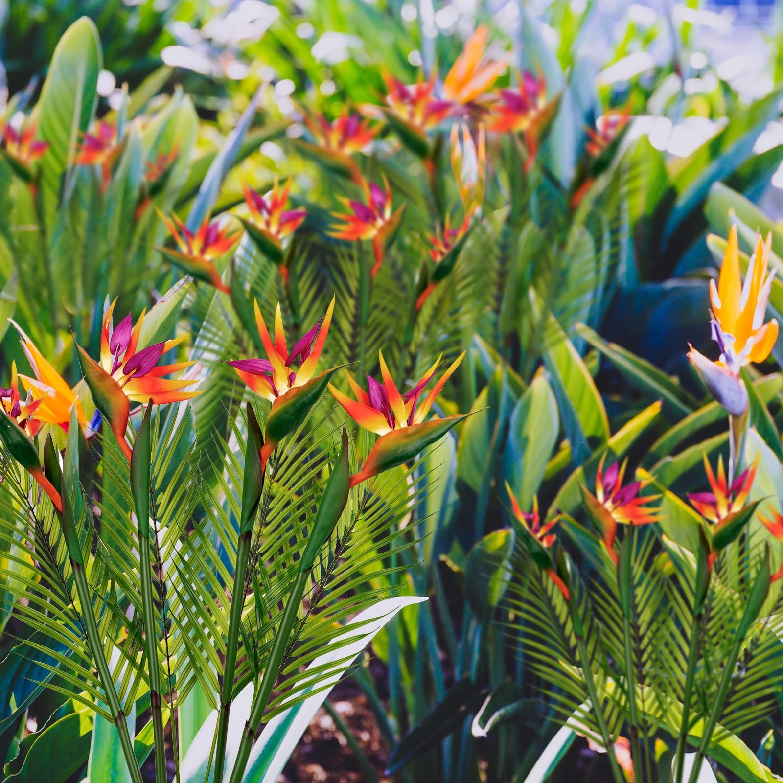 8 PCS Bird of Paradise Artificial Plant Combo Palm Leaves,4 Faux with 4 Leaves