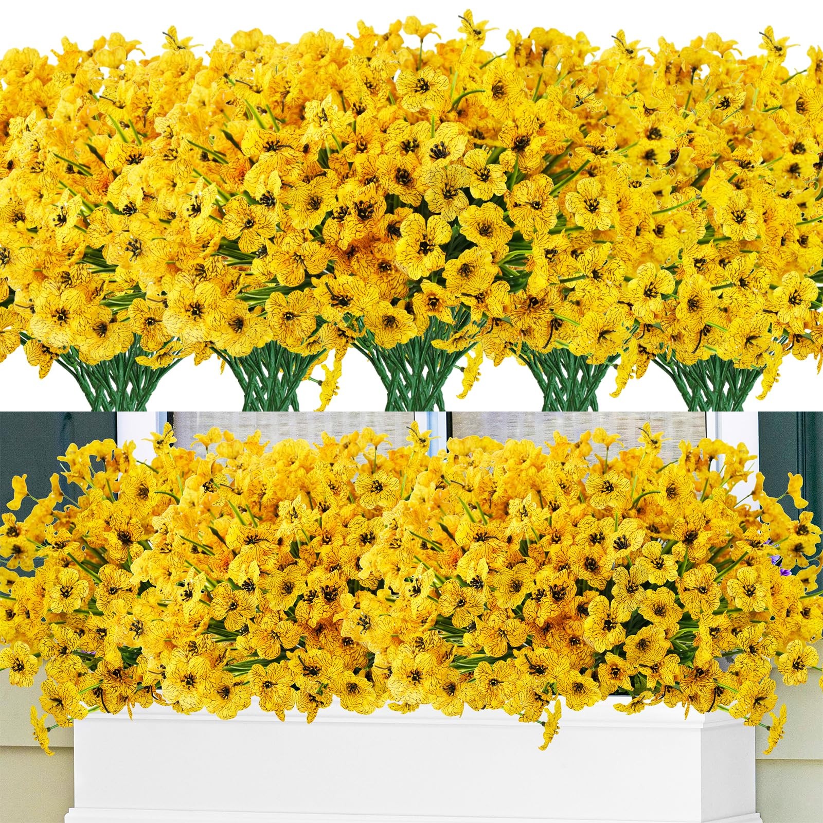 48 Bundles Outdoor Artificial Flowers UV Resistant Fake Silk Flowers Faux Pla…