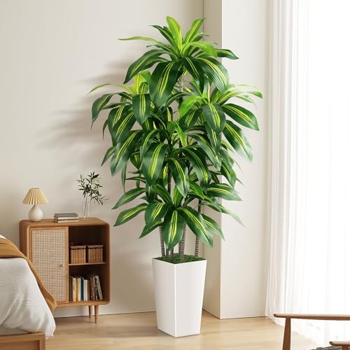 Artificial Dracaena Tree Indoor, 5FT Tall Fake Tree with Tall 5ft White
