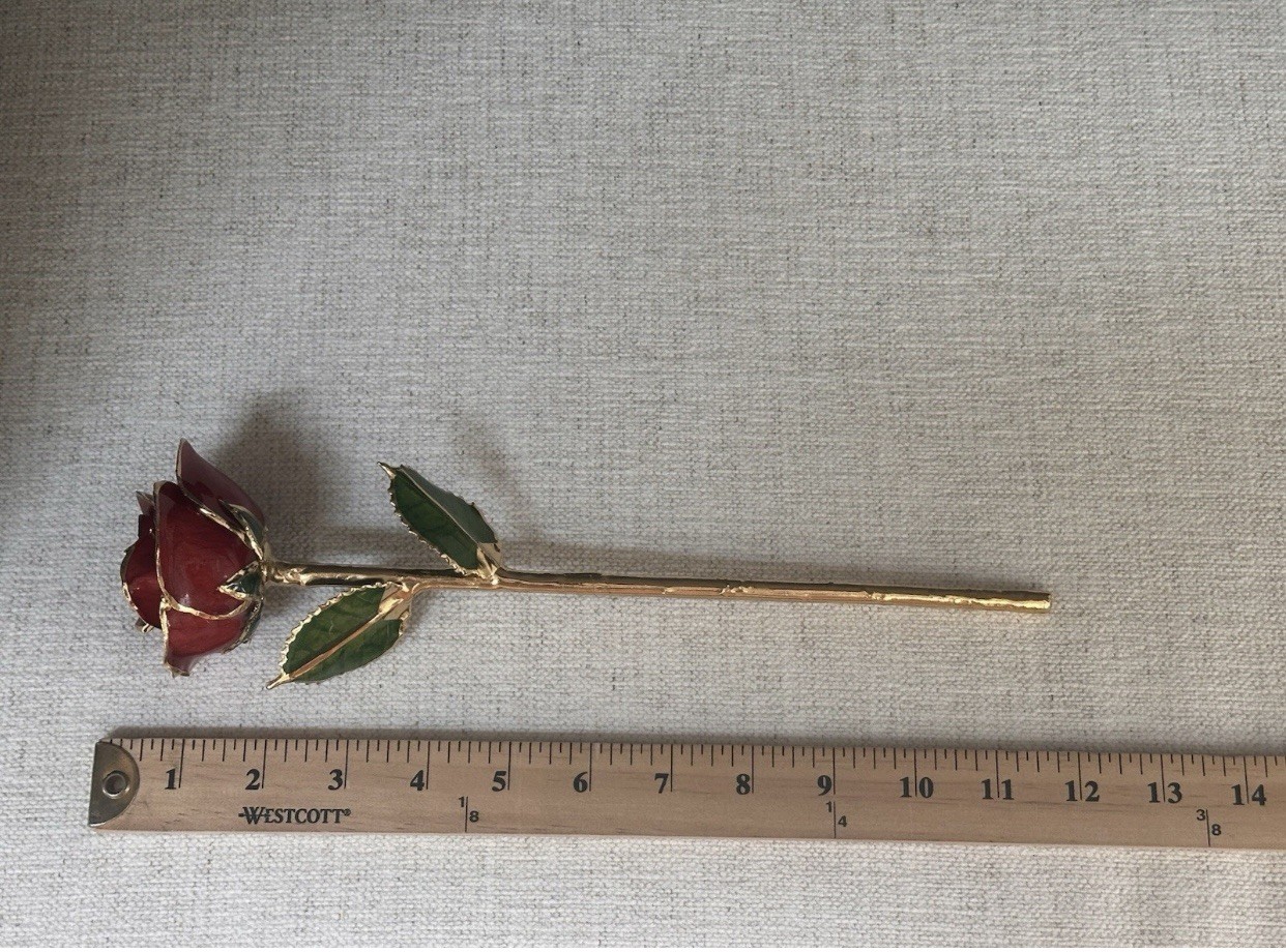Steven Singer Jeweler Real Rose Preserved Dipped in 24 Karat Gold Red No Box 12”