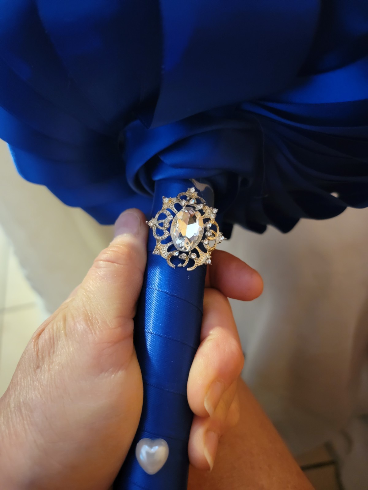 SET Bridal Wedding Bouquet Rhinestone Throw Toss Crystal Satin PLUS Flower Girl