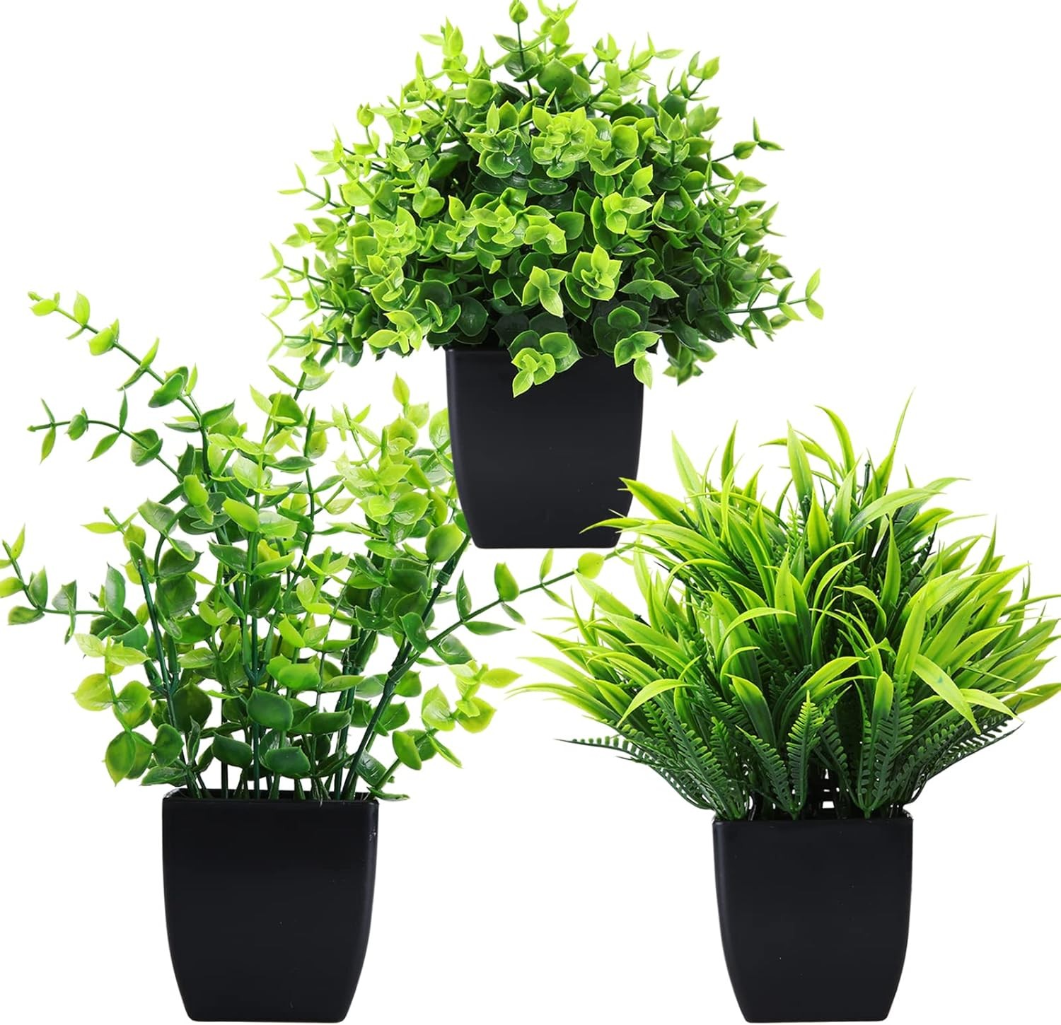 4 Pack Fake Plants in Black Pot Mini Artificial Eucalyptus Potted Plant Small