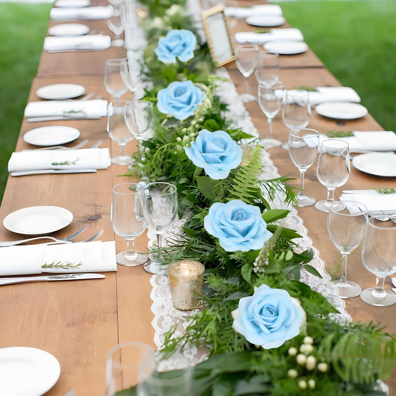 25 PCS Light Blue 2.75 Inch 7 CM Artificial Velvet Rose Flower Heads Decor