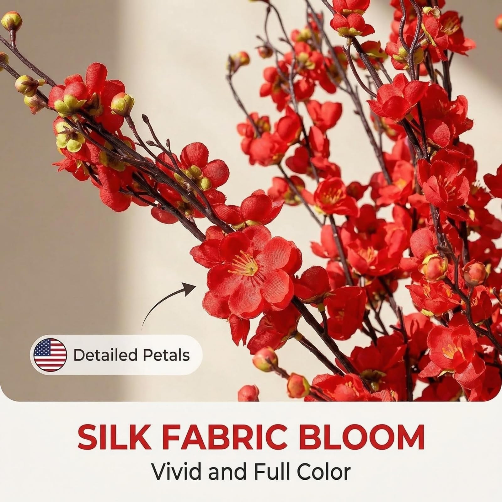 8 PCS 36in Red Cherry Blossom Branches Artificial Flowers Table Decor