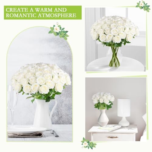 Pcs Artificial Roses in Bulk, Fake Velvet Silk Roses Realistic Rose 50 White