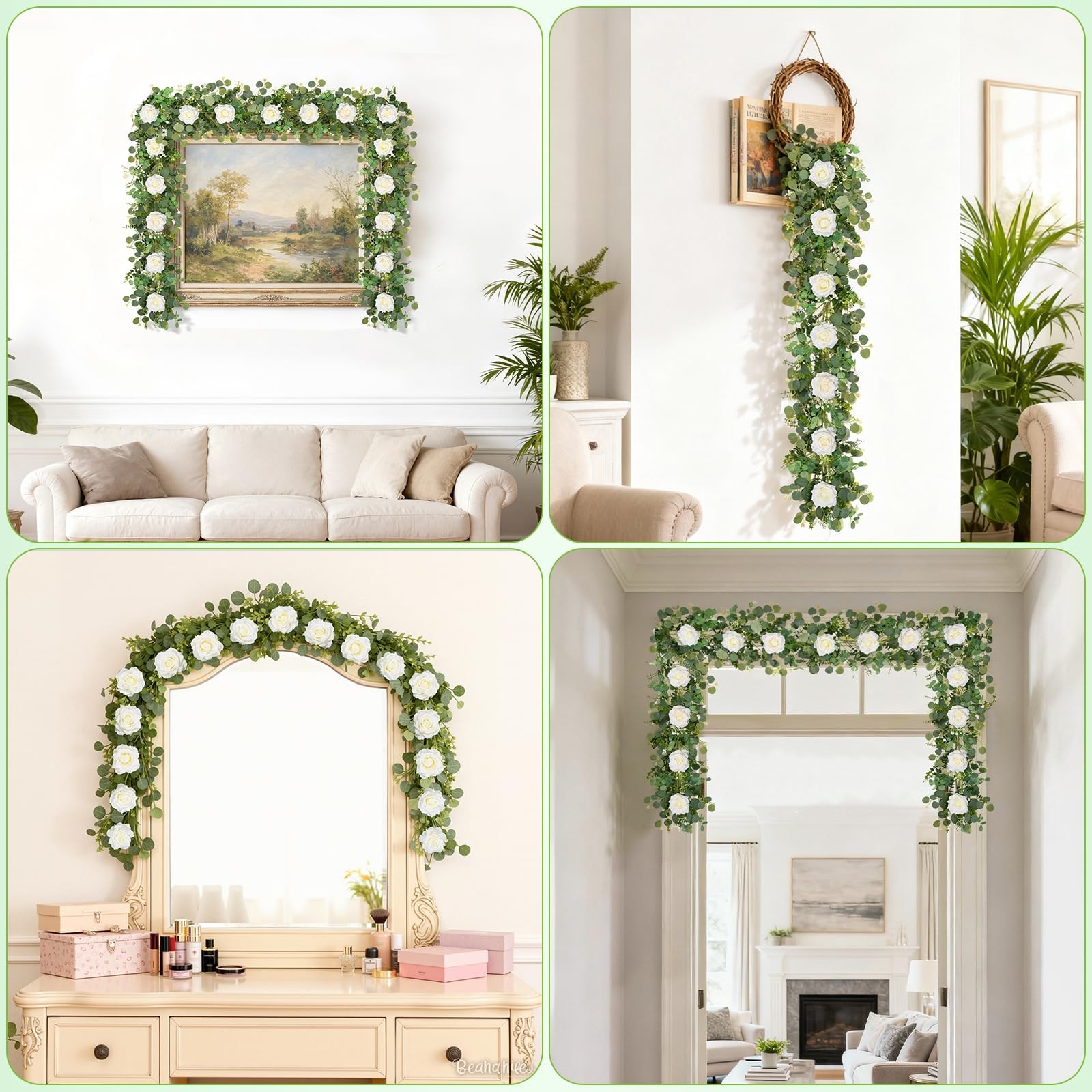 2Pcs 13 FT Artificial Flower Garlands Real Touch Fake Floral Silk White Rose …