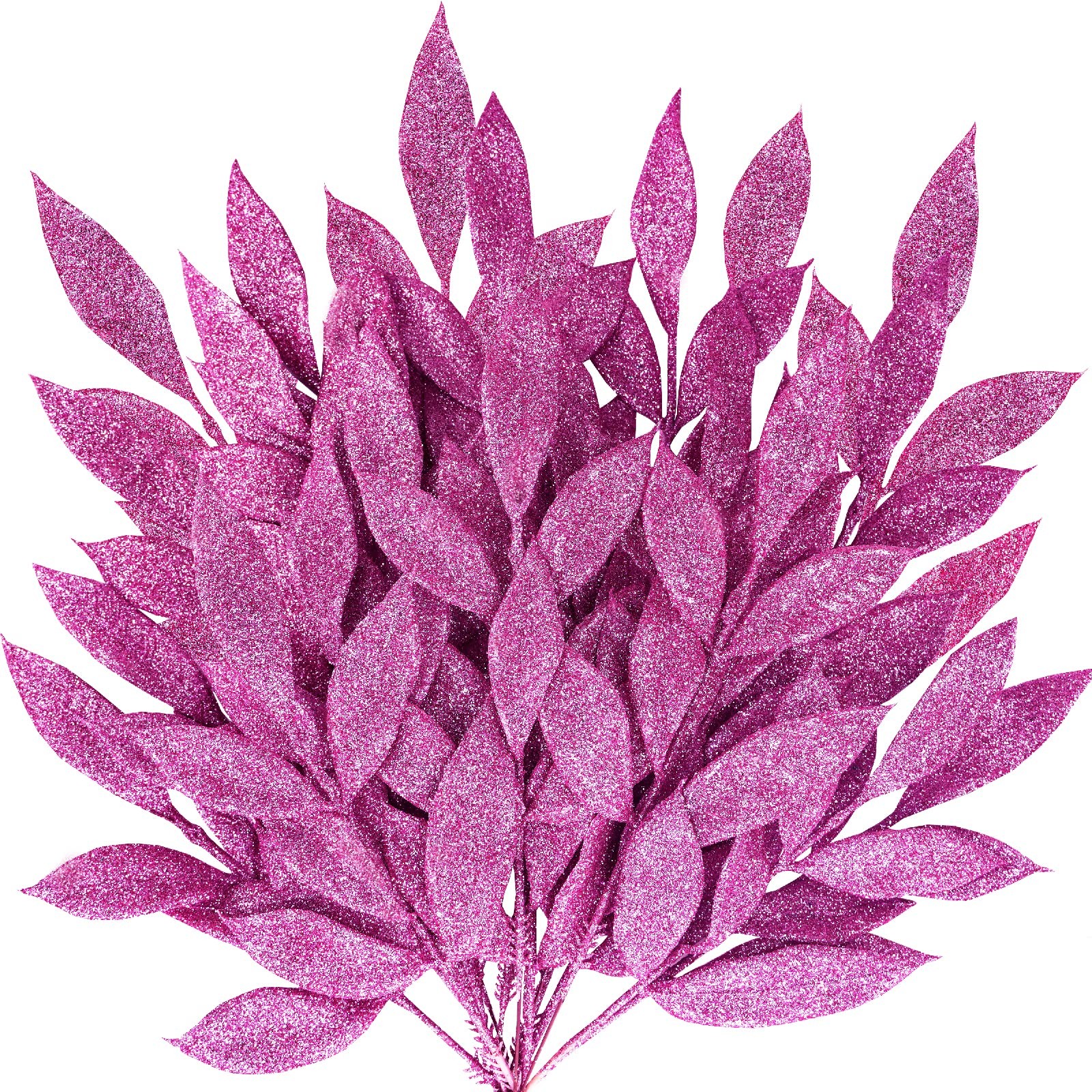 20 Pcs Pink Glitter Bay Leaf Sprays Artificial Christmas Tree Picks 12.7 Inch
