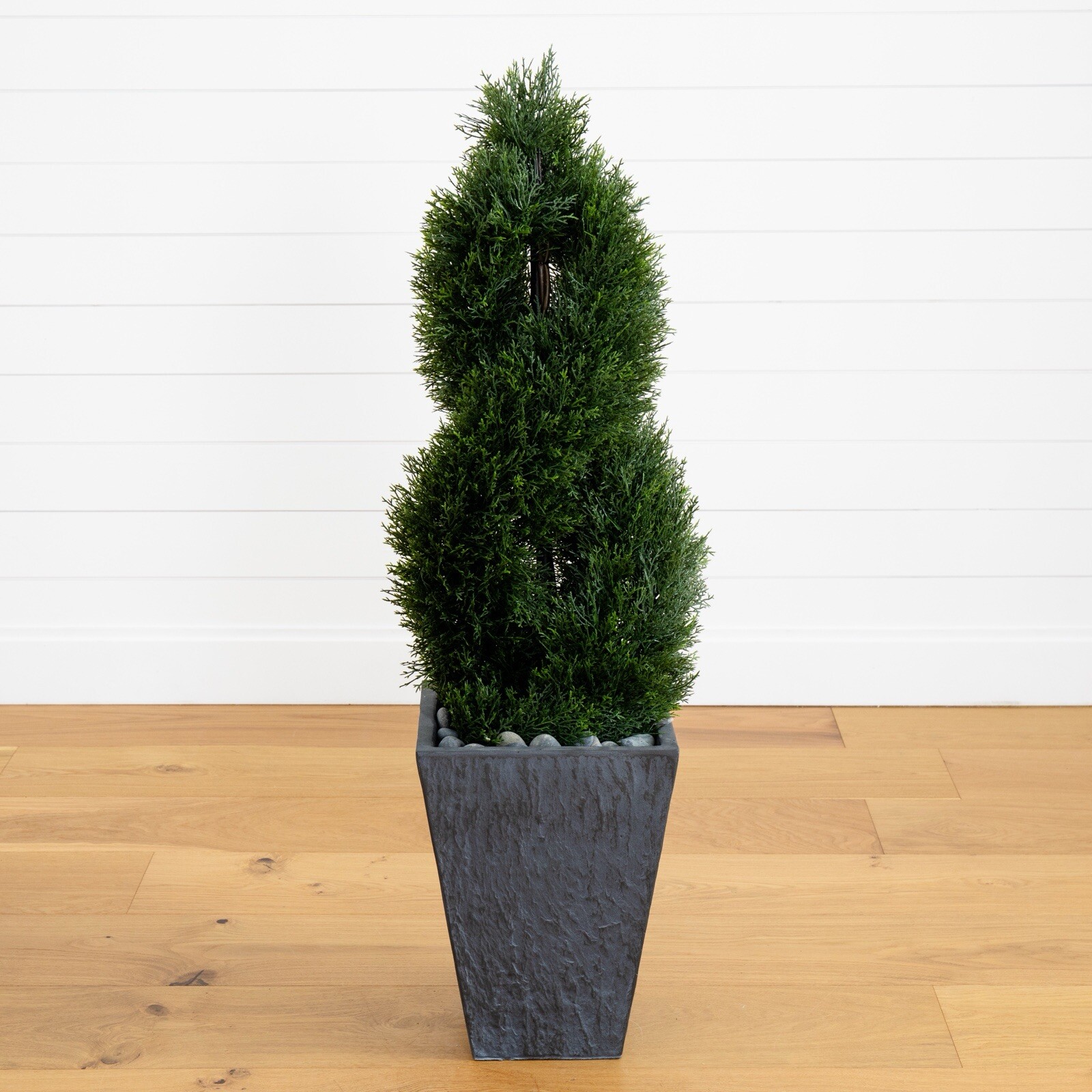 4’ Artificial Cedar Cypress Spiral Topiary Tree in Planter UV (Indoor/Outdoor).