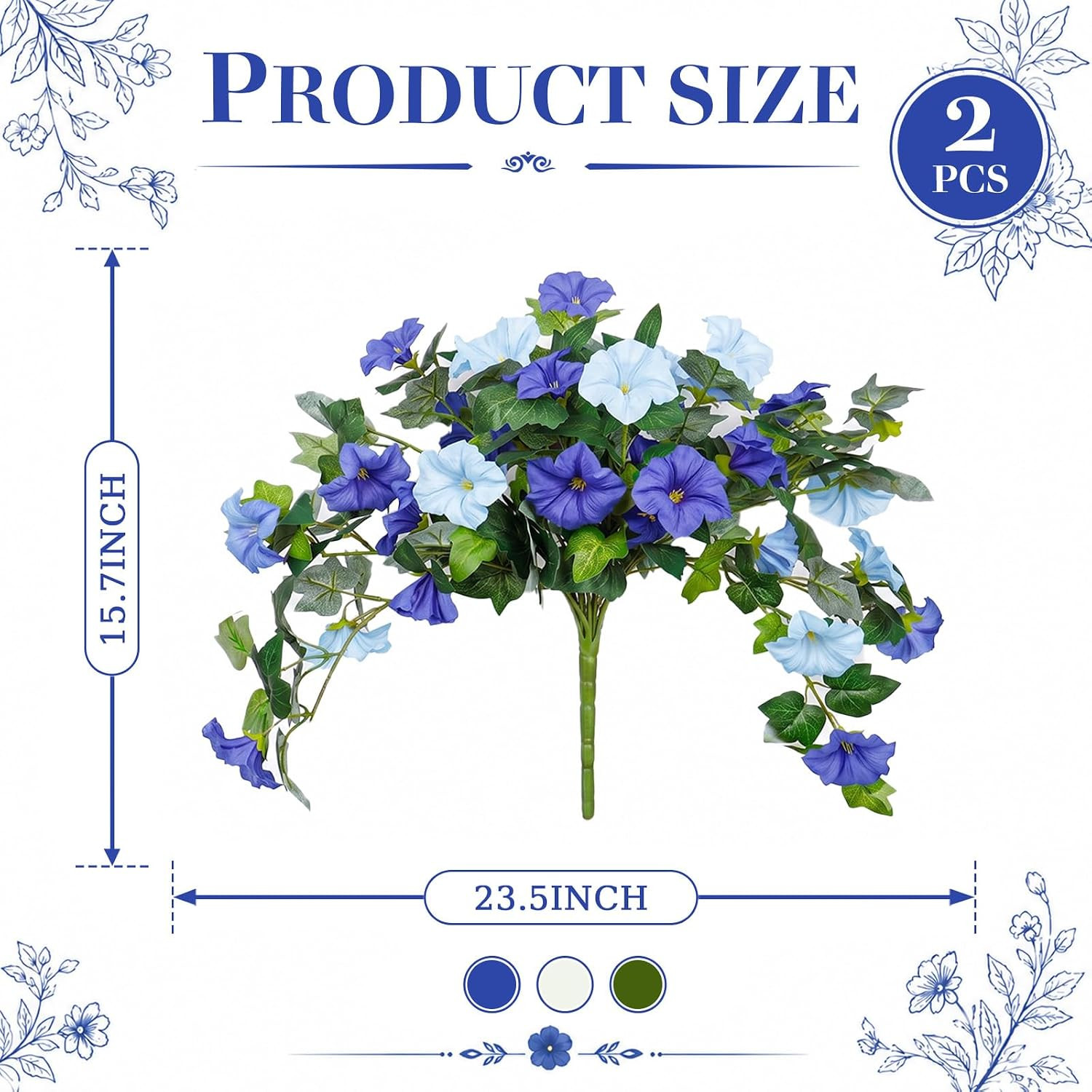 UV Resistant Faux Petunias – 2Pcs Blue & White Hanging Outdoor Flowers