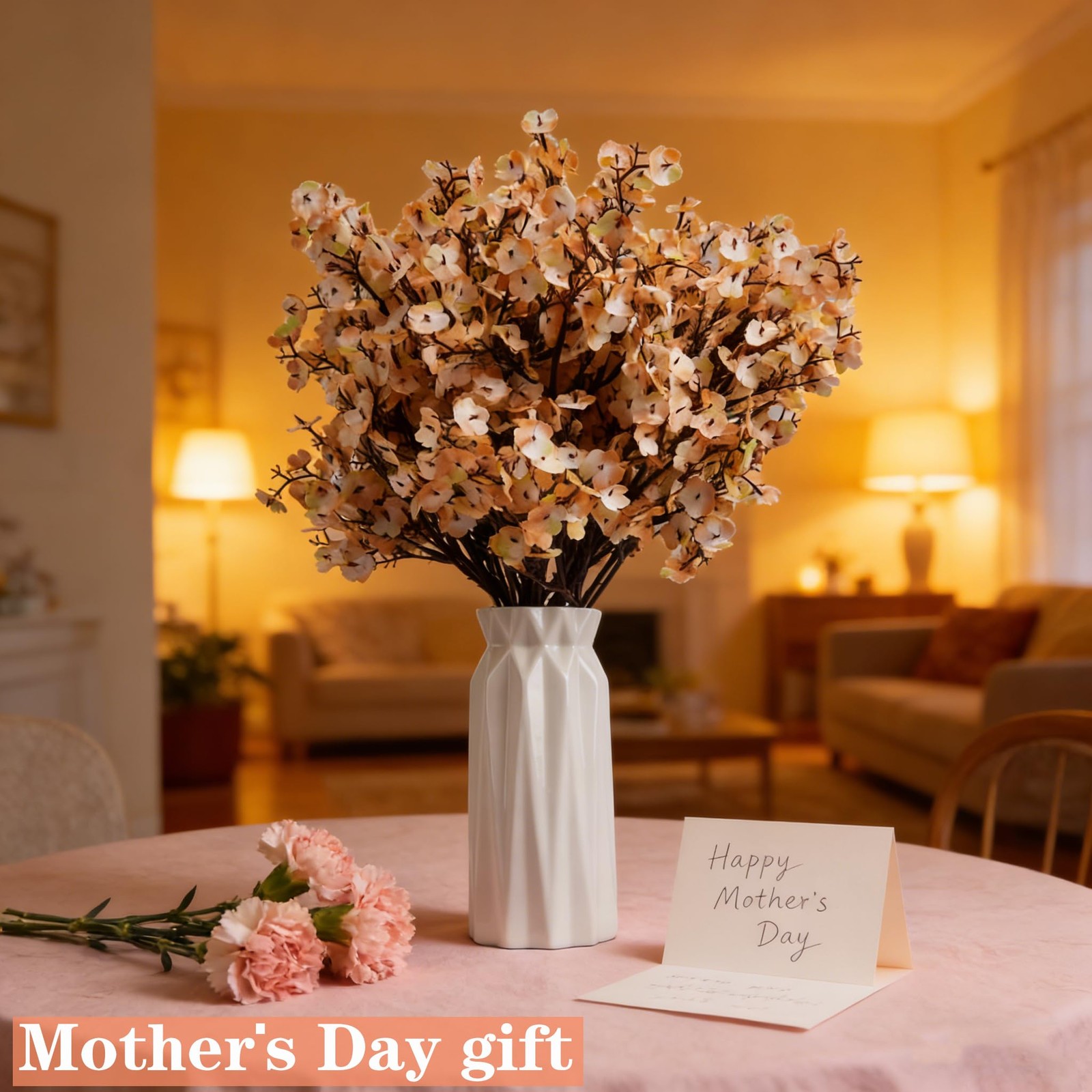 11 PCS Light Brown Artificial Babys Breath Flowers Silk Gypsophila Bouquet