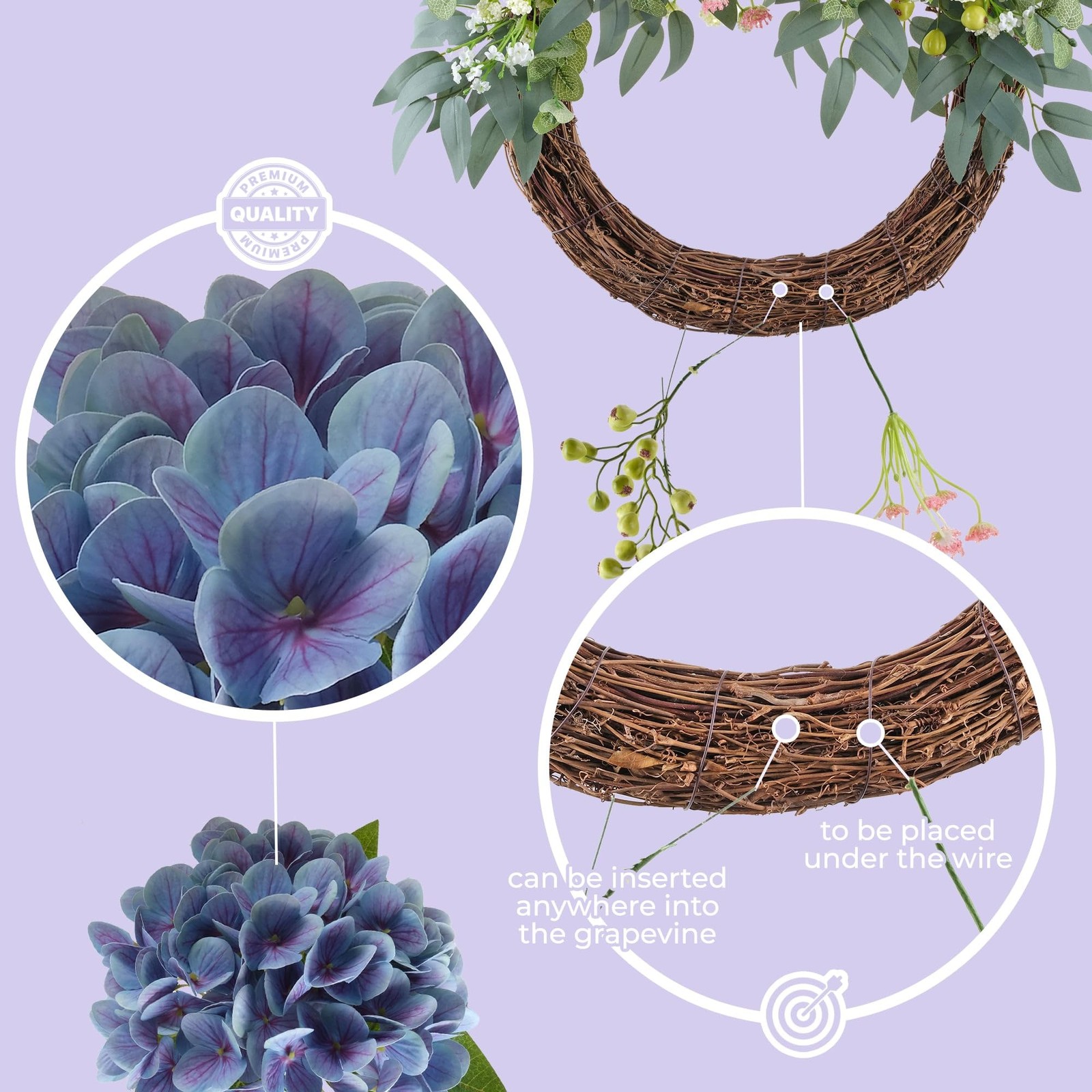 All-Season Interchangeable Grapevine Wreath – DIY Kit with Faux Silk Flowers,…