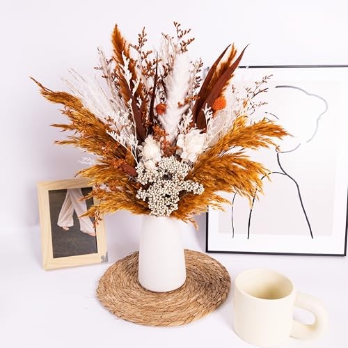 Boho Dried Flower Bouquet – Natural Pampas Grass and Real Brown and White