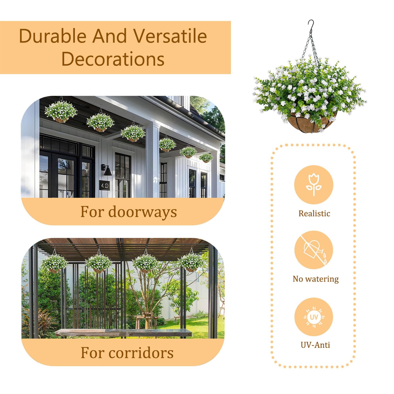 NETAP Artificial Hanging Flowers Basket for Outdoor, 16 Fake Flowers Look Rea…