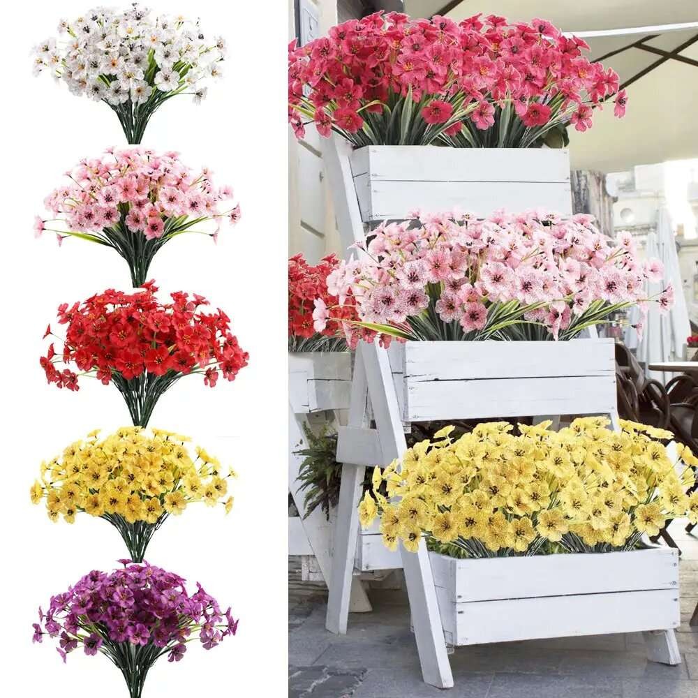 2/6/10Bundles Realistic Artificial Flowers Plant UV Resistant Yard Outdoor Decor