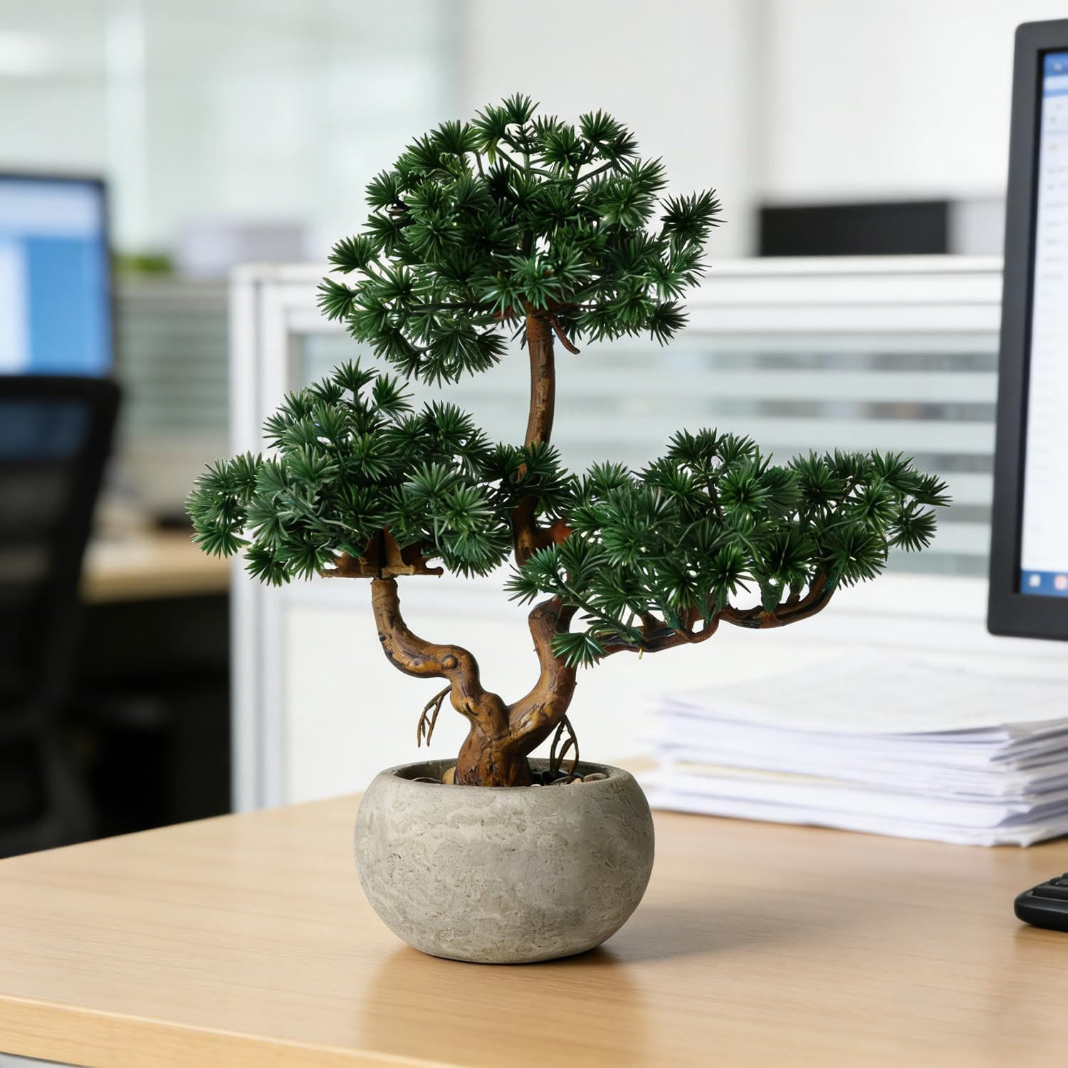 Artificial Bonsai Tree Potted Plant with Pot, 11″ Tall Small Fake Potted Faux Pl